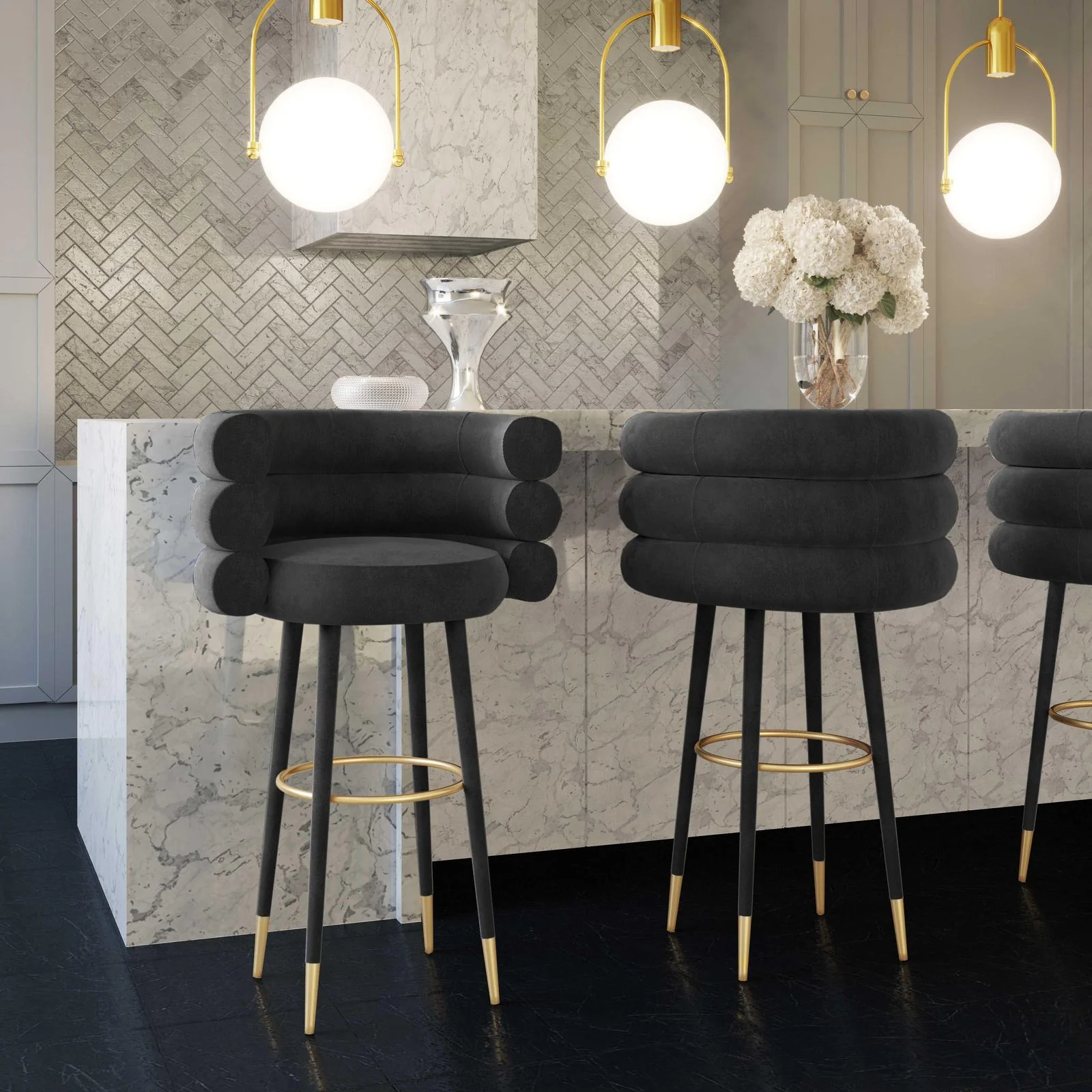 Betty Black Velvet Counter Stool - Image 2