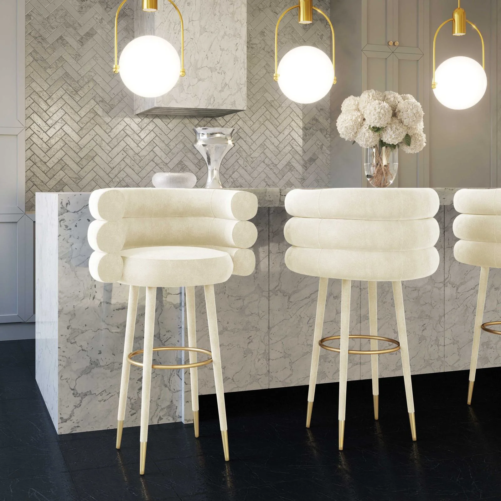 Betty Cream Velvet Counter Stool - Image 2