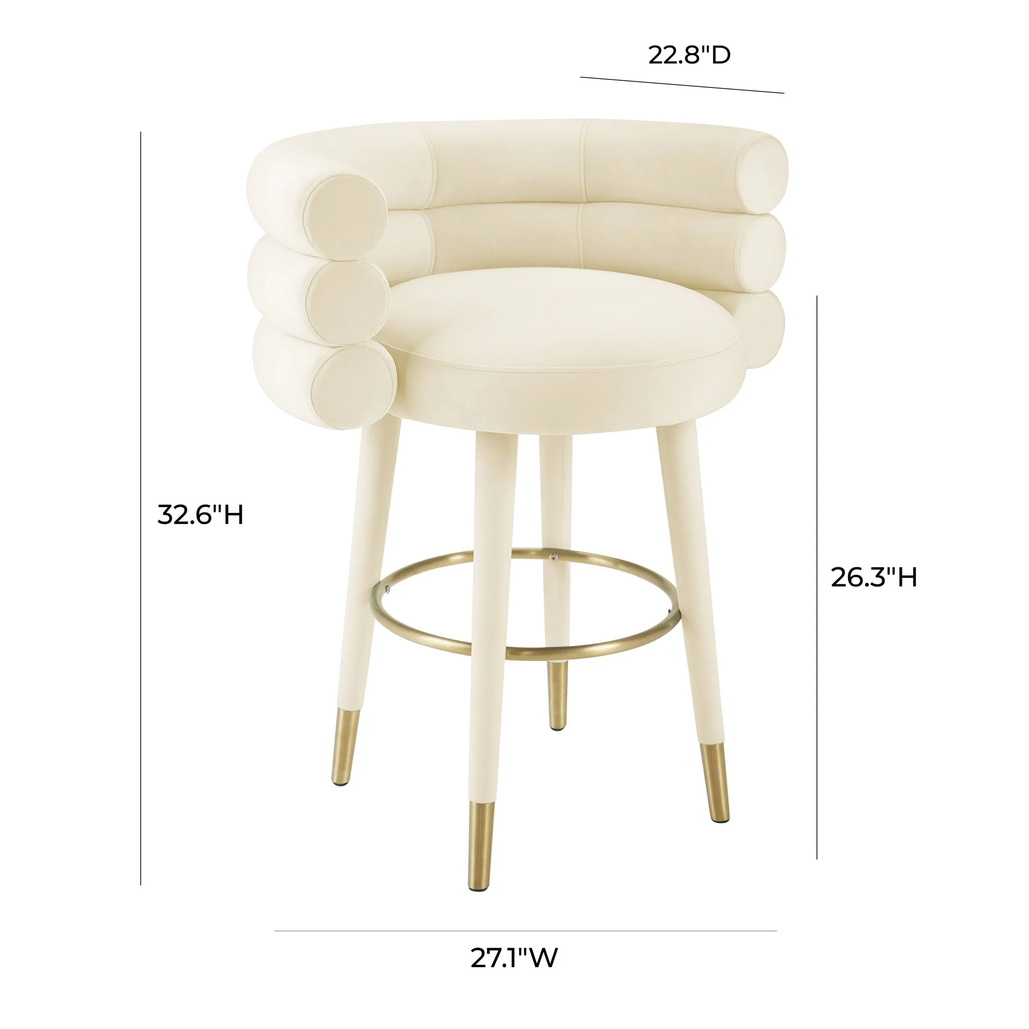 Betty Cream Velvet Counter Stool - Image 6
