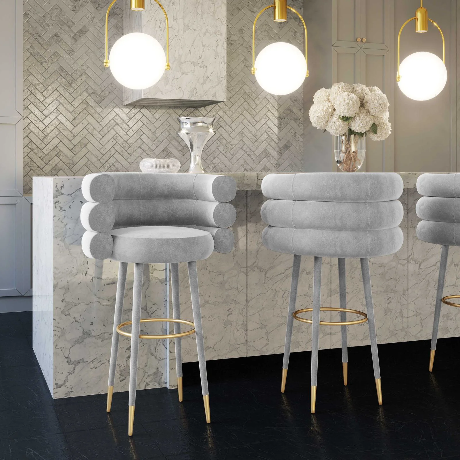 Betty Grey Velvet Counter Stool - Image 2