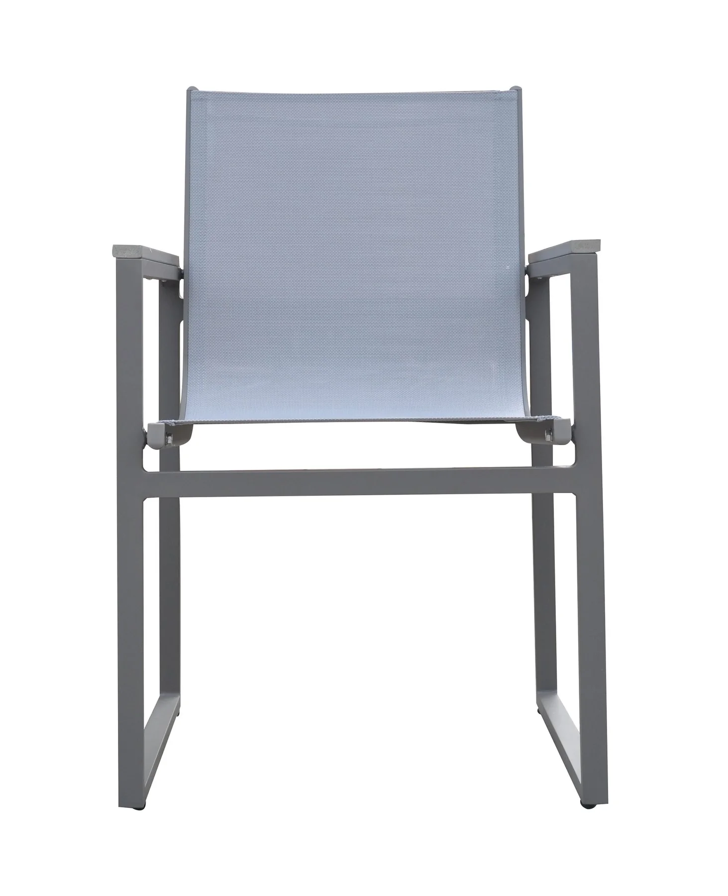 Bistro Outdoor Patio Dining Chair in Gray Powder Coated Finish with Gray Sling Textilene and Gray Wood Accent Arms - Set of 2 - Image 2