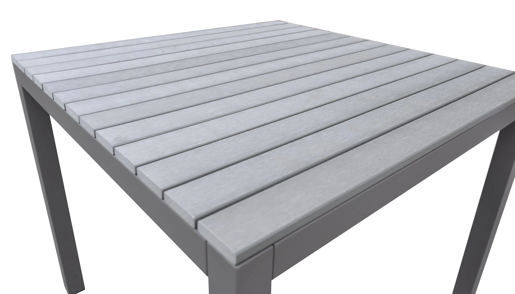 Bistro Outdoor Patio Dining Table in Gray Powder Coated Finish with Gray Wood Top - Image 3