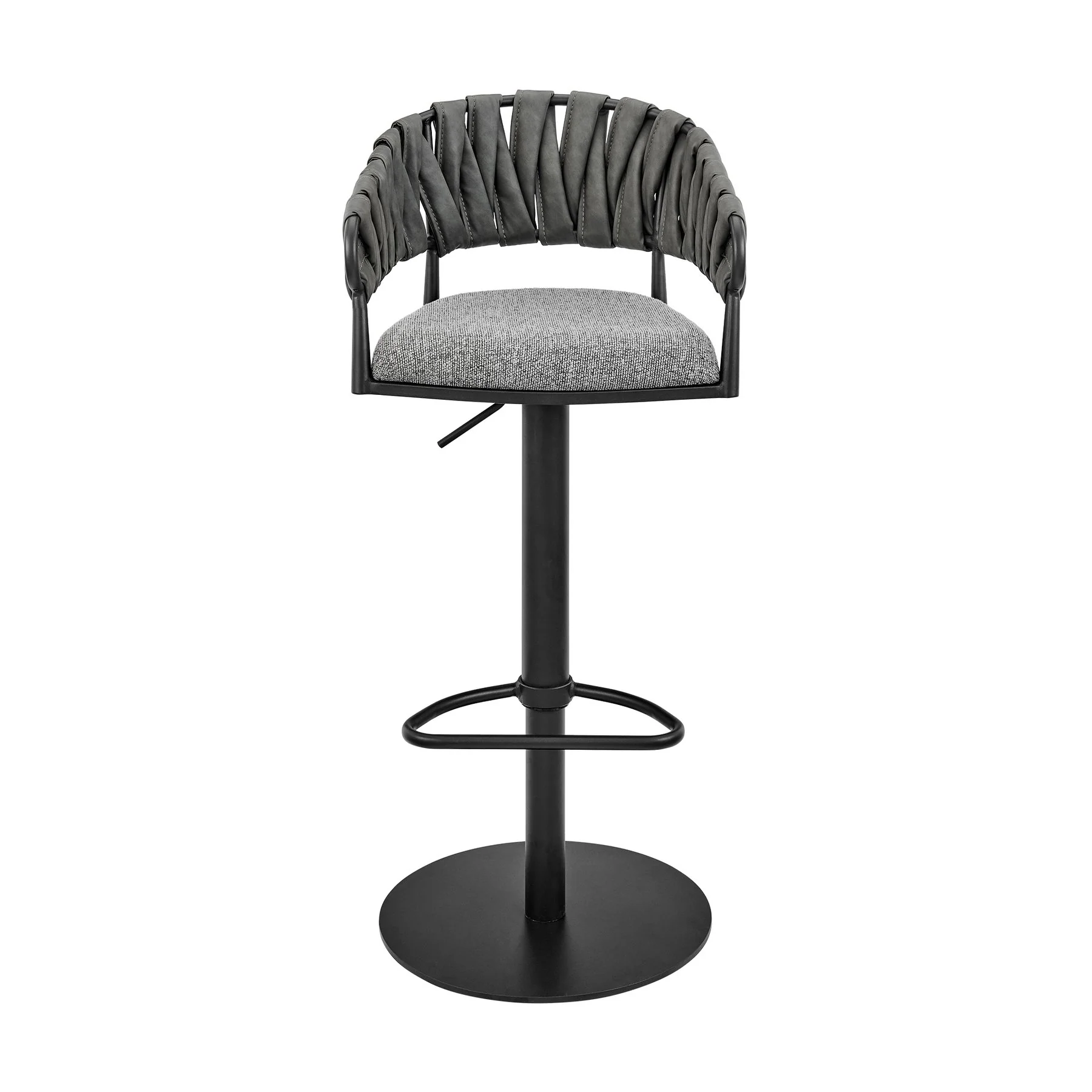 Blaise Adjustable Swivel Counter or Bar Stool in Black Metal with Gray Fabric and Faux Leather - Image 2