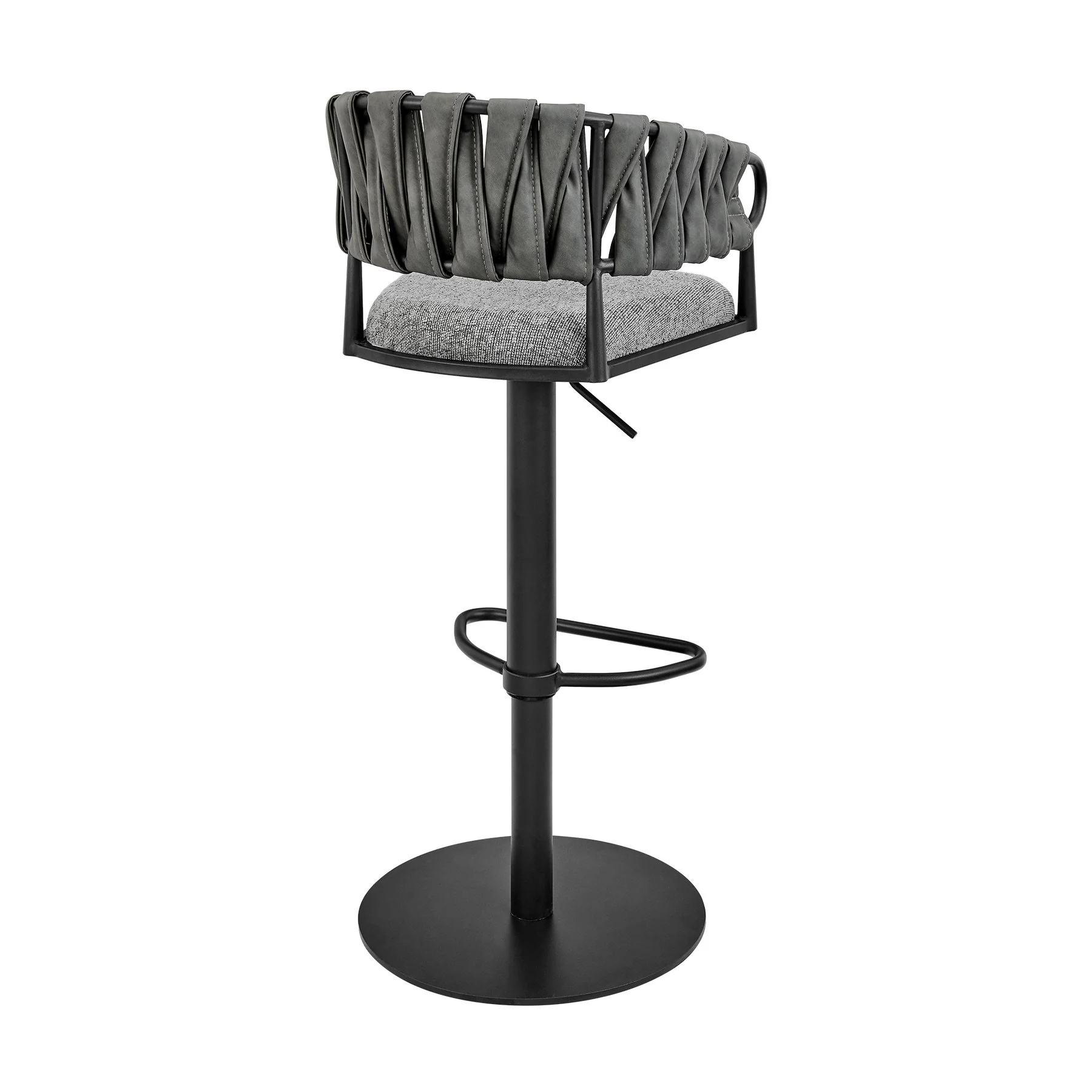 Blaise Adjustable Swivel Counter or Bar Stool in Black Metal with Gray Fabric and Faux Leather - Image 4