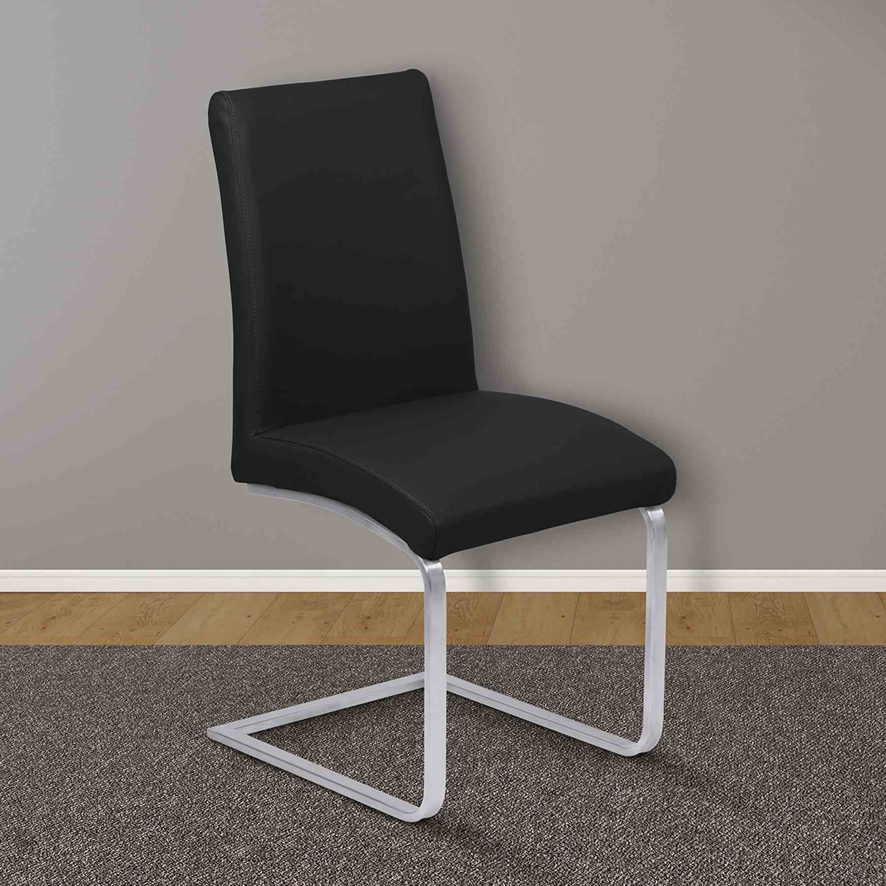 Blanca Contemporary Dining Chair in Black Faux Leather with Brushed Stainless Steel Finish - Set of 2 - Image 7