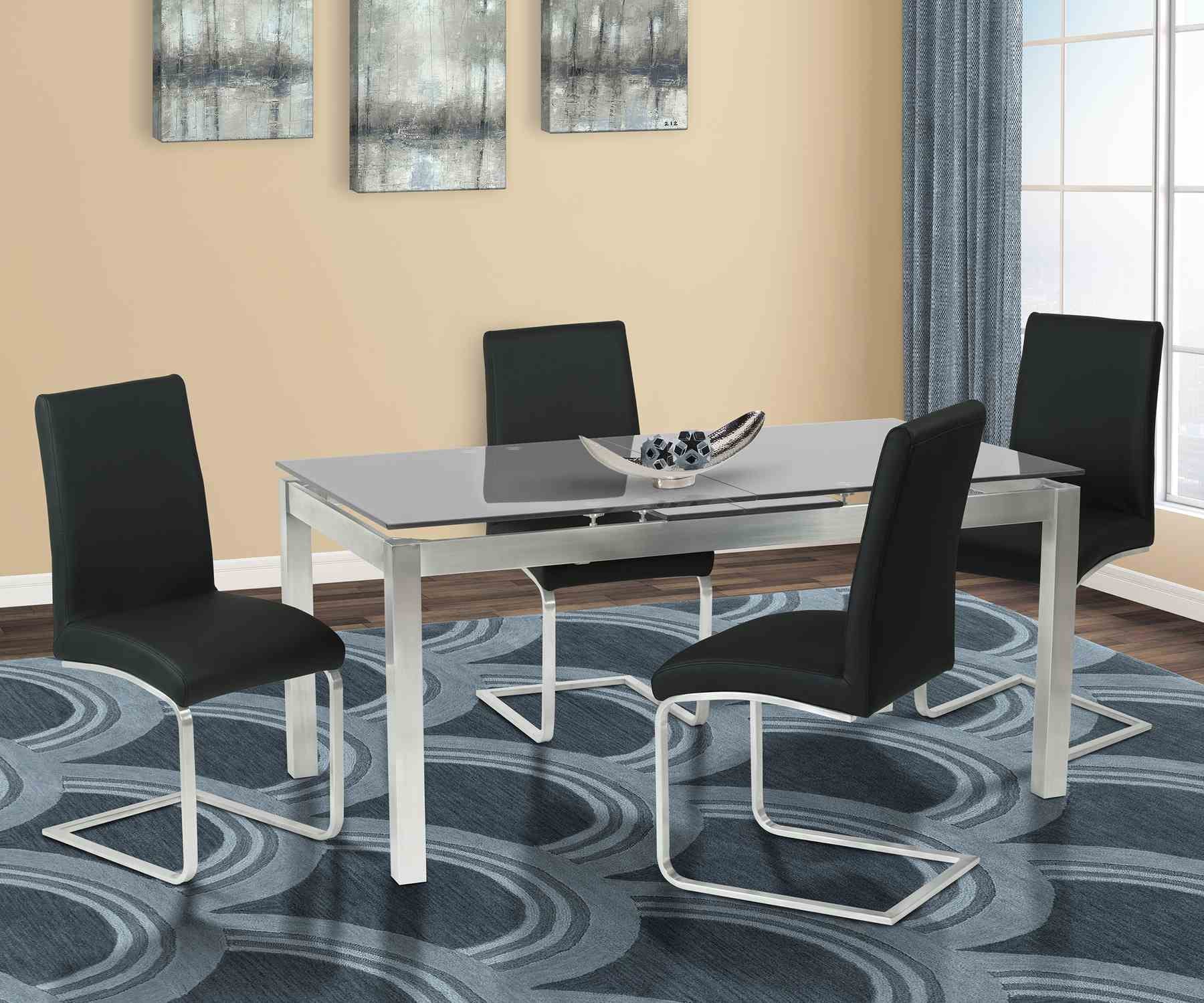 Blanca Contemporary Dining Chair in Black Faux Leather with Brushed Stainless Steel Finish - Set of 2 - Image 8