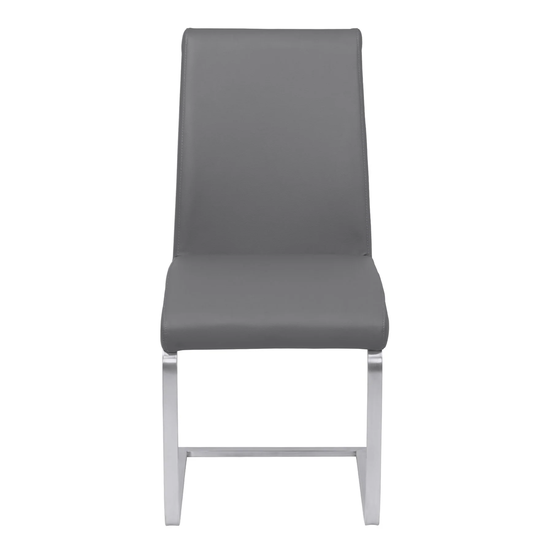 Blanca Contemporary Dining Chair in Gray Faux Leather with Brushed Stainless Steel Finish - Set of 2 - Image 2