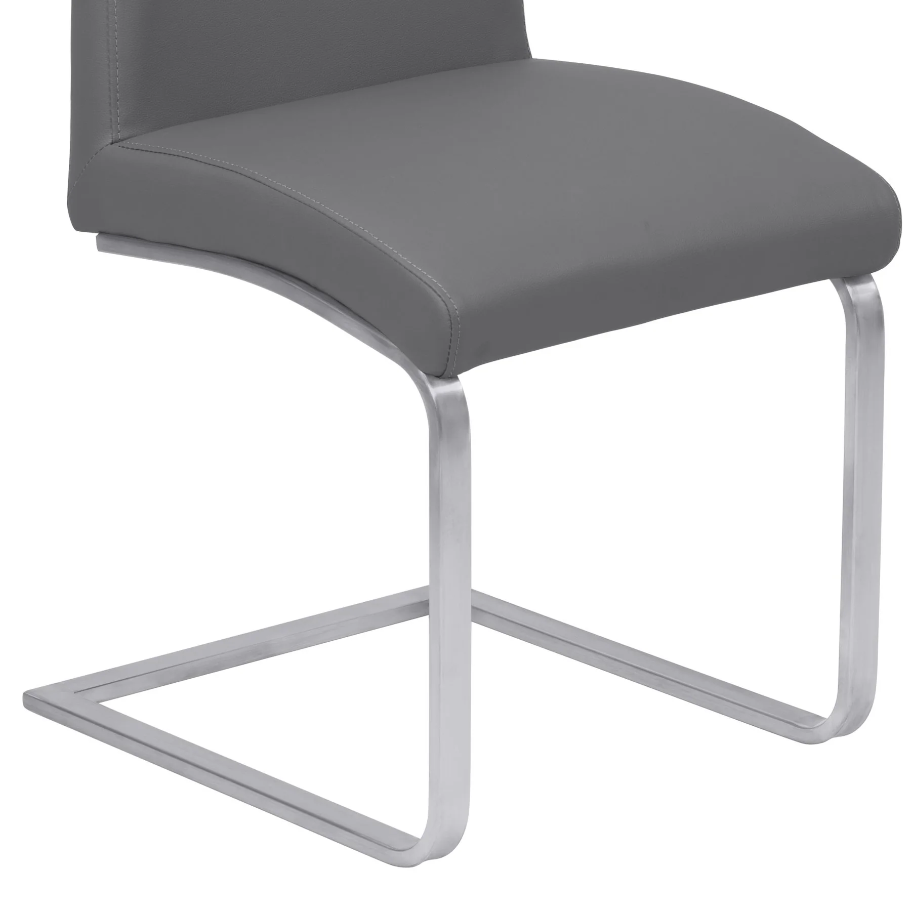 Blanca Contemporary Dining Chair in Gray Faux Leather with Brushed Stainless Steel Finish - Set of 2 - Image 6