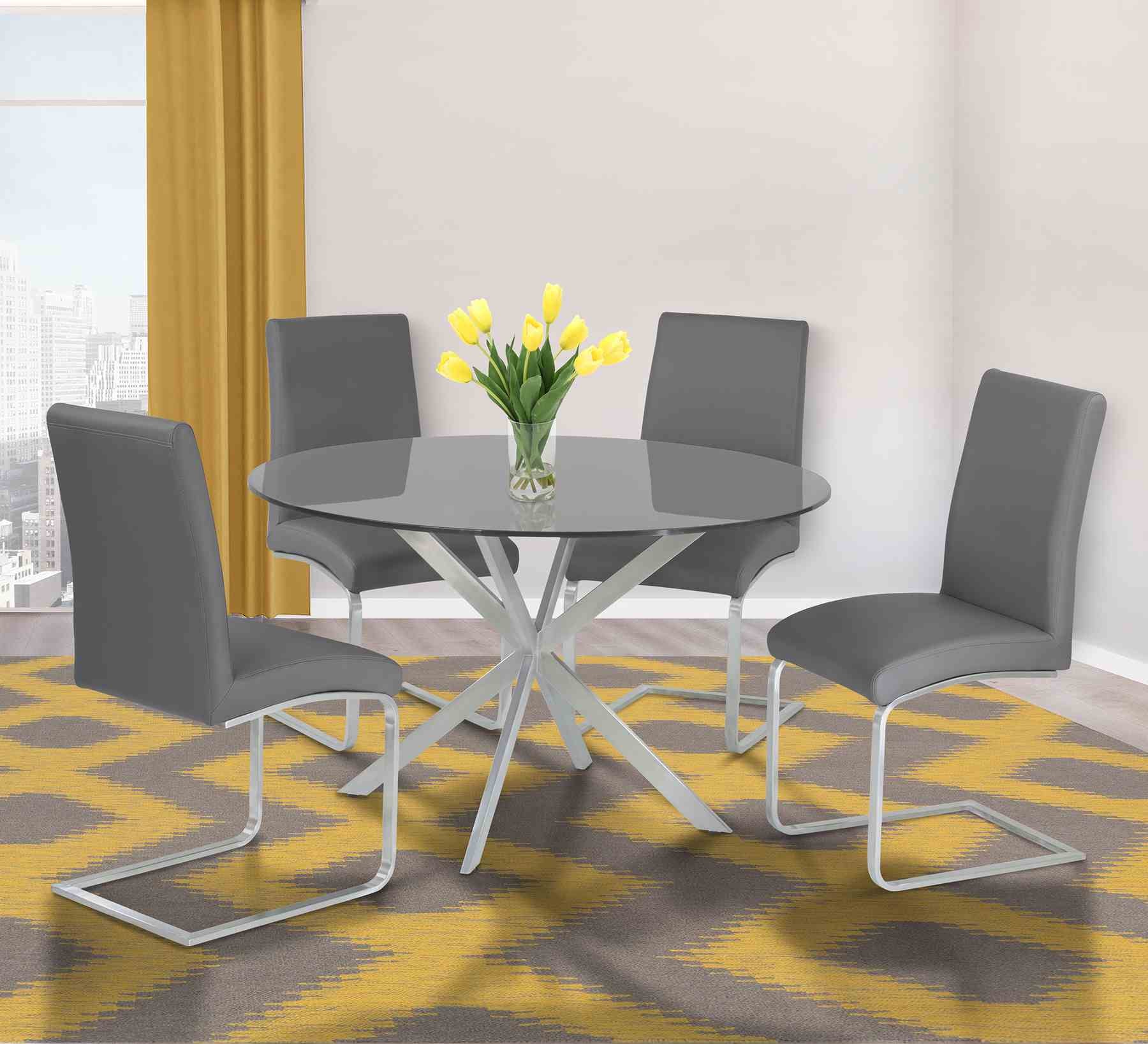 Blanca Contemporary Dining Chair in Gray Faux Leather with Brushed Stainless Steel Finish - Set of 2 - Image 8