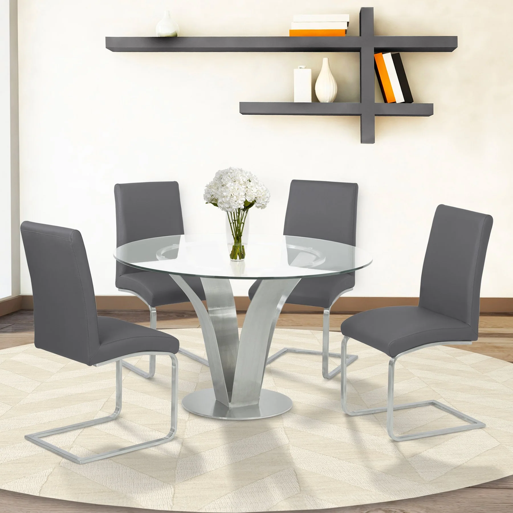 Blanca Contemporary Dining Chair in Gray Faux Leather with Brushed Stainless Steel Finish - Set of 2 - Image 9