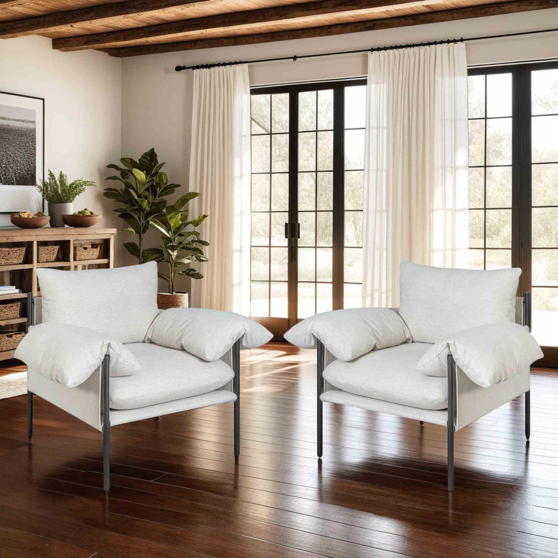Bloom Accent Chair in Soft Oat Fabric  with Black Finish - Image 11