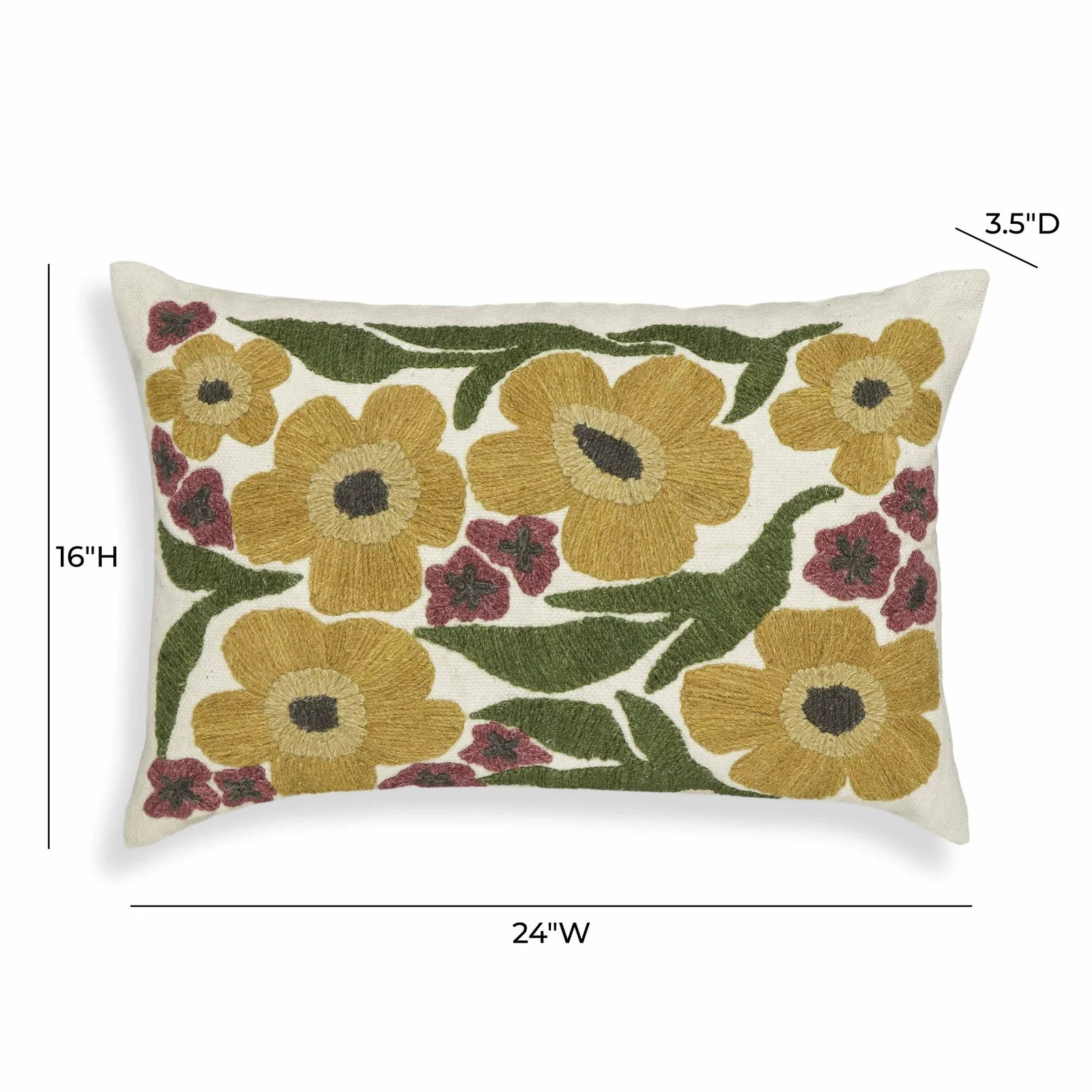 Blossom Embroidered Daisy Wool 24 x 16 inch Accent Cushion - Image 4