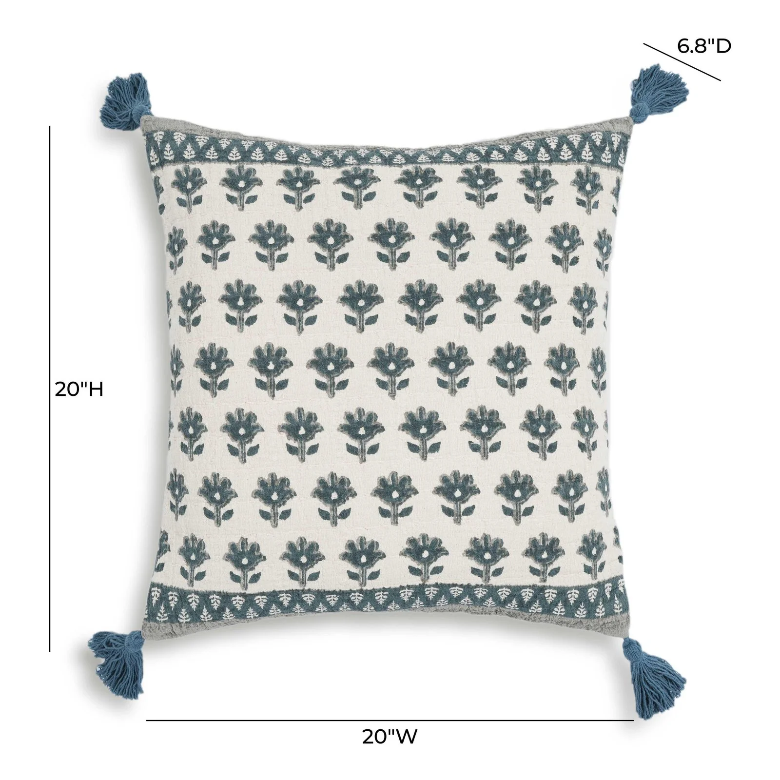 Blossom Printed Cotton Tassel 20 Inch Accent Cushion - Image 13