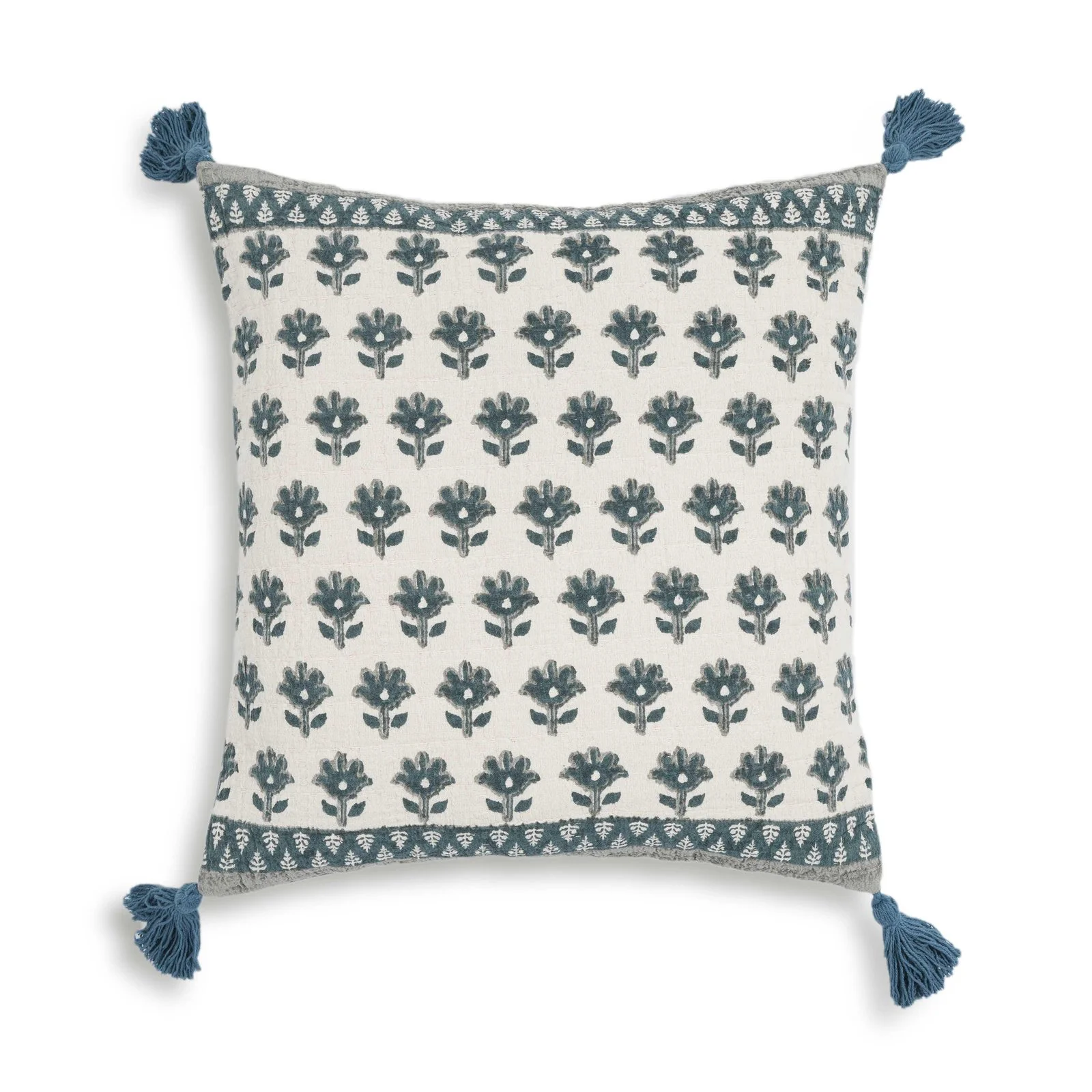 Blossom Printed Cotton Tassel 20 Inch Accent Cushion - Image 2