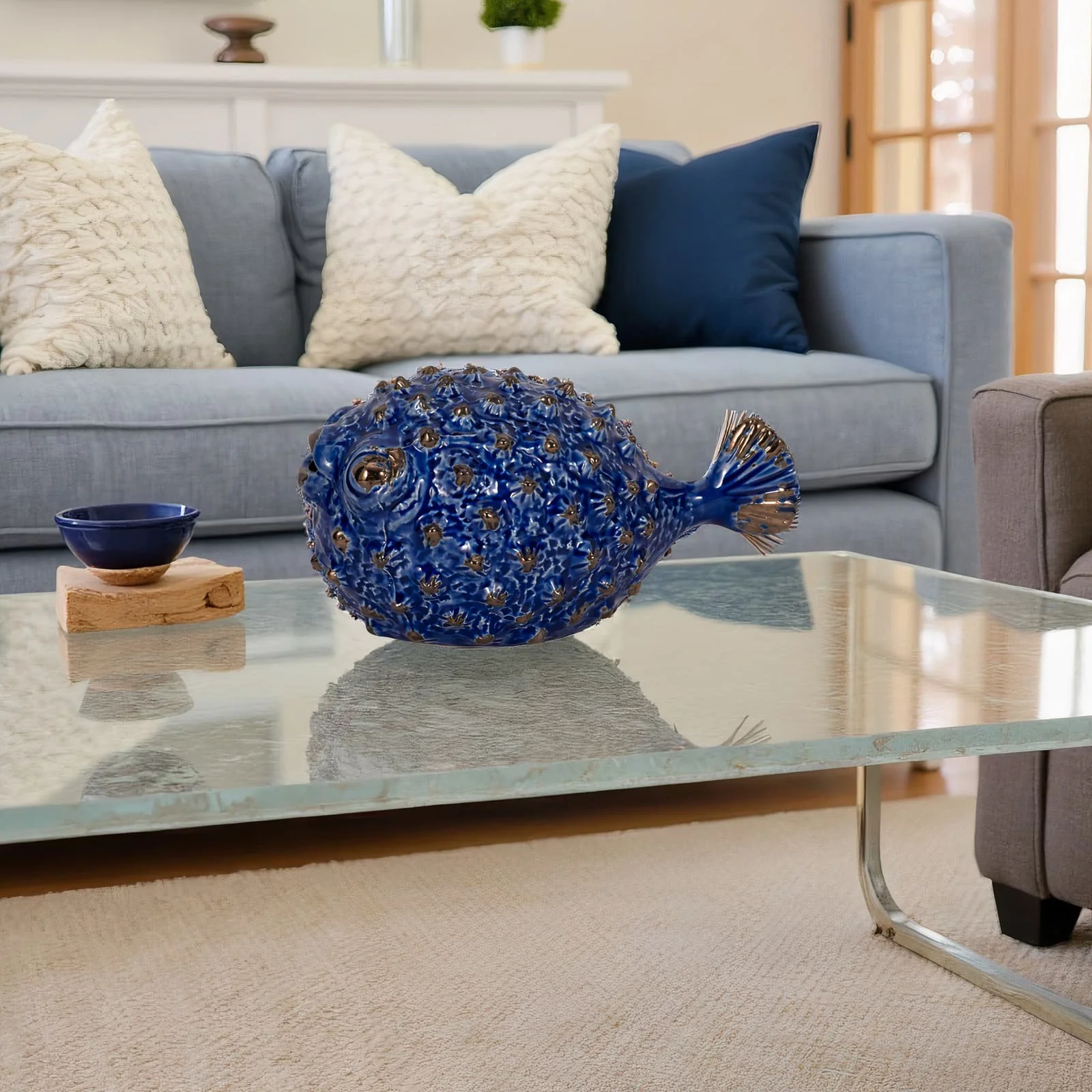 Blue Ceramic Puffer Fish 10 - Image 10
