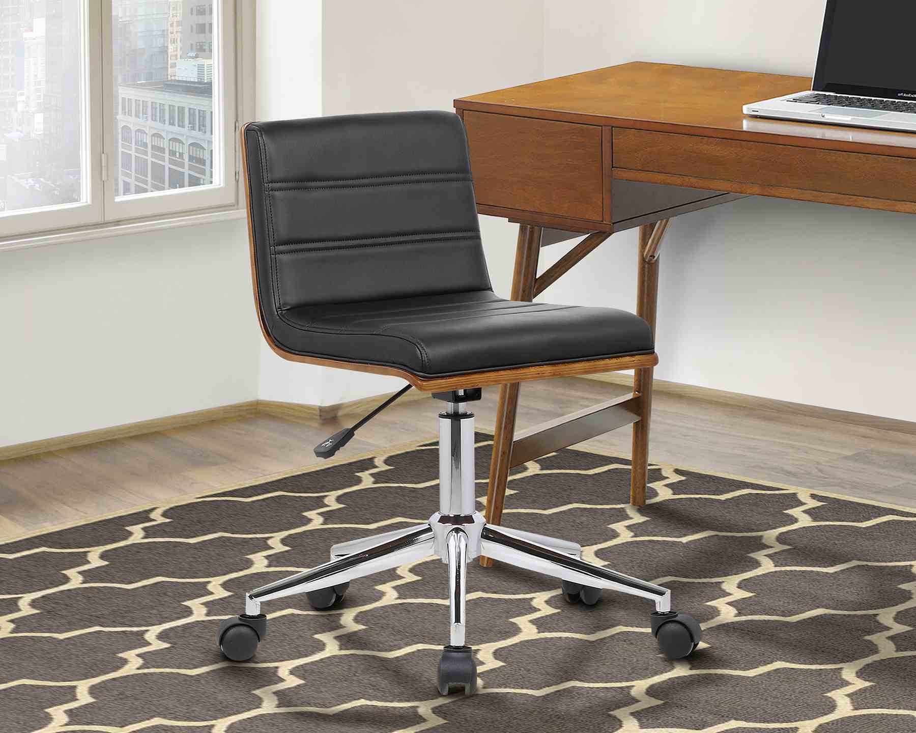 Bowie Mid-Century Office Chair in Chrome finish with Black Faux Leather and Walnut Veneer Back - Image 8