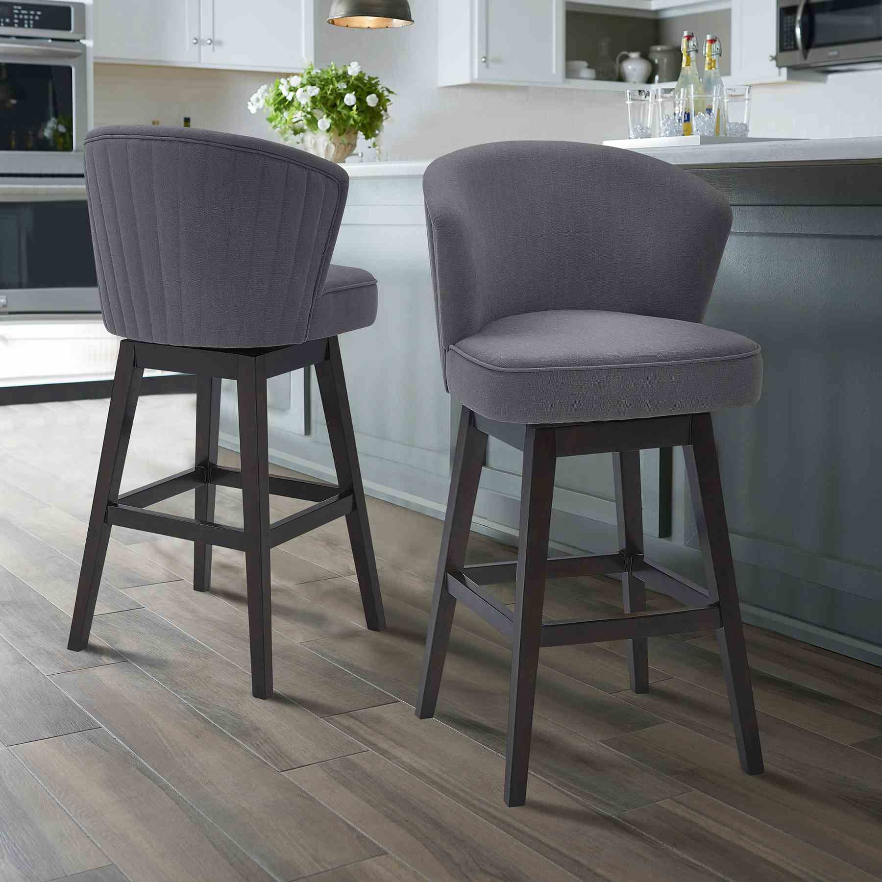 Brandy 26" Counter Height Swivel Gray Fabric and Espresso Wood Bar Stool - Image 8