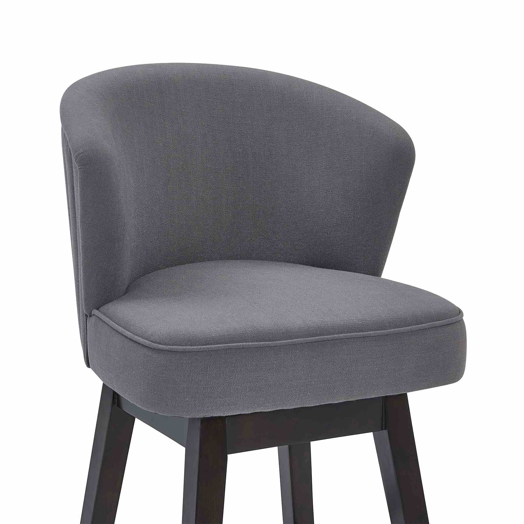 Brandy 30" Bar Height Swivel Gray Fabric and Espresso Wood Bar Stool - Image 4