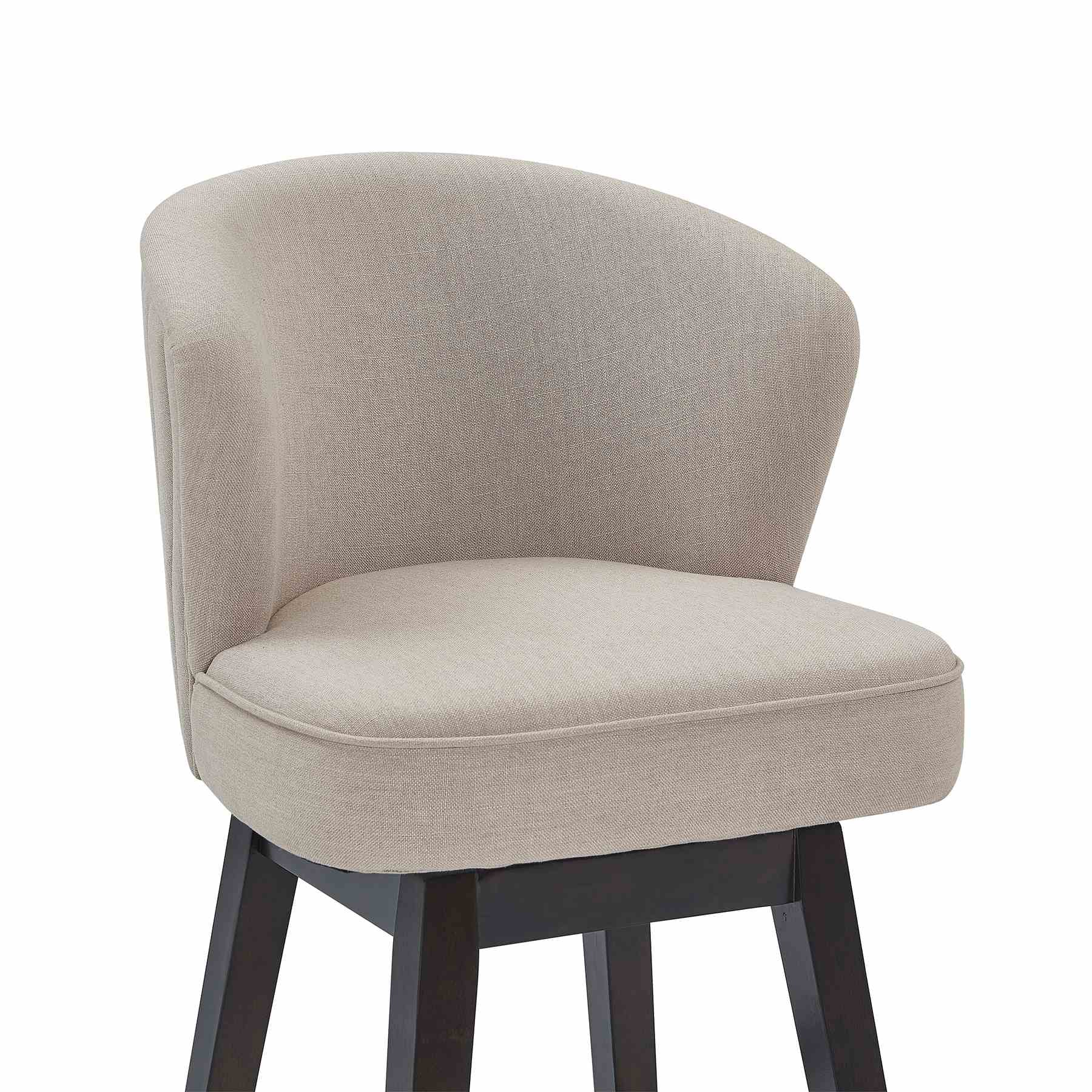 Brandy 30" Bar Height Swivel Tan Fabric and Espresso Wood Bar Stool - Image 4