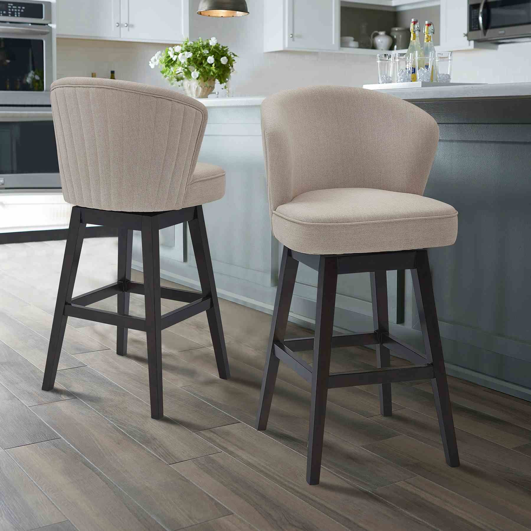 Brandy 30" Bar Height Swivel Tan Fabric and Espresso Wood Bar Stool - Image 8