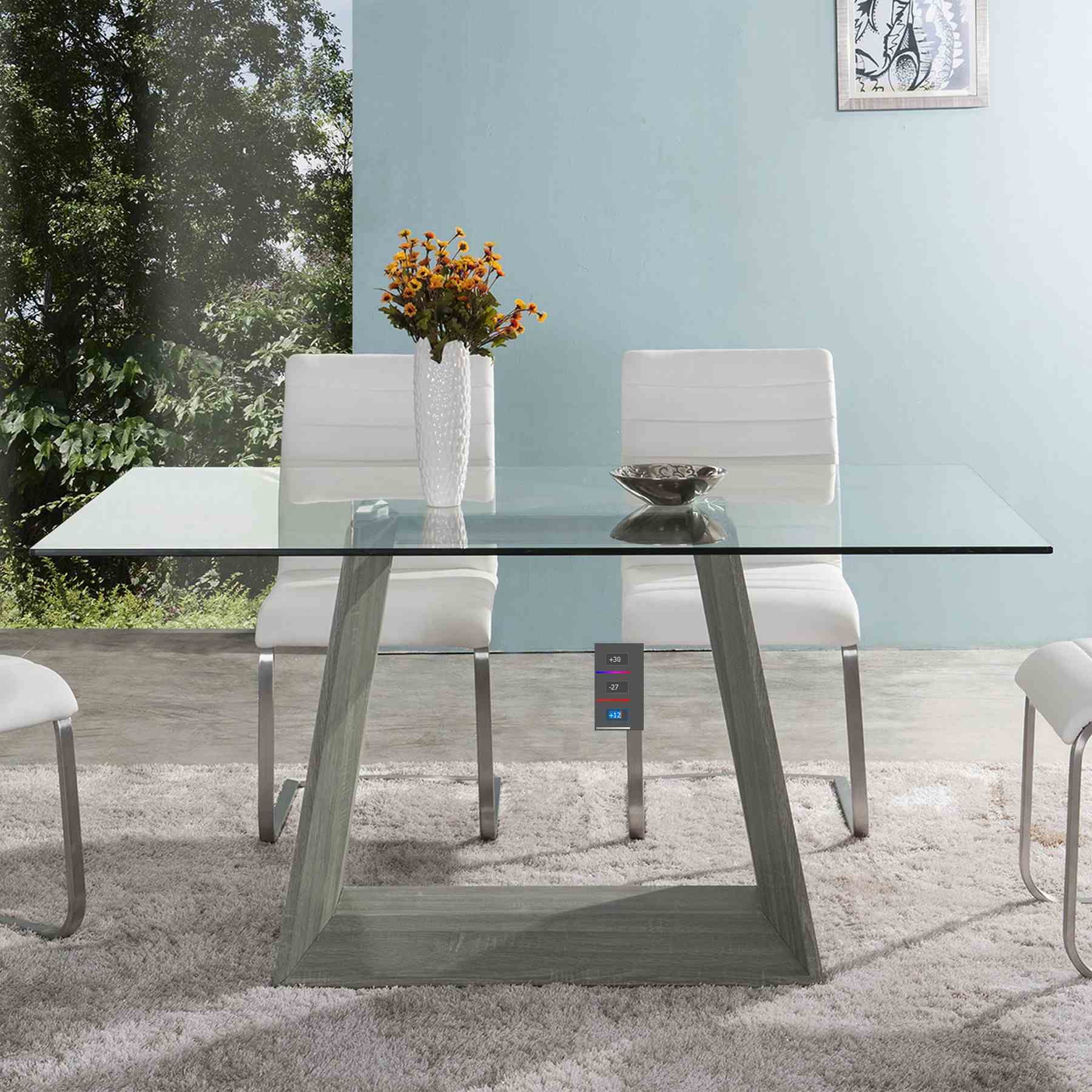 Bravo 63" Contemporary Rectangular Dining Table with Gray Wood Base and Tempered Glass - Image 2