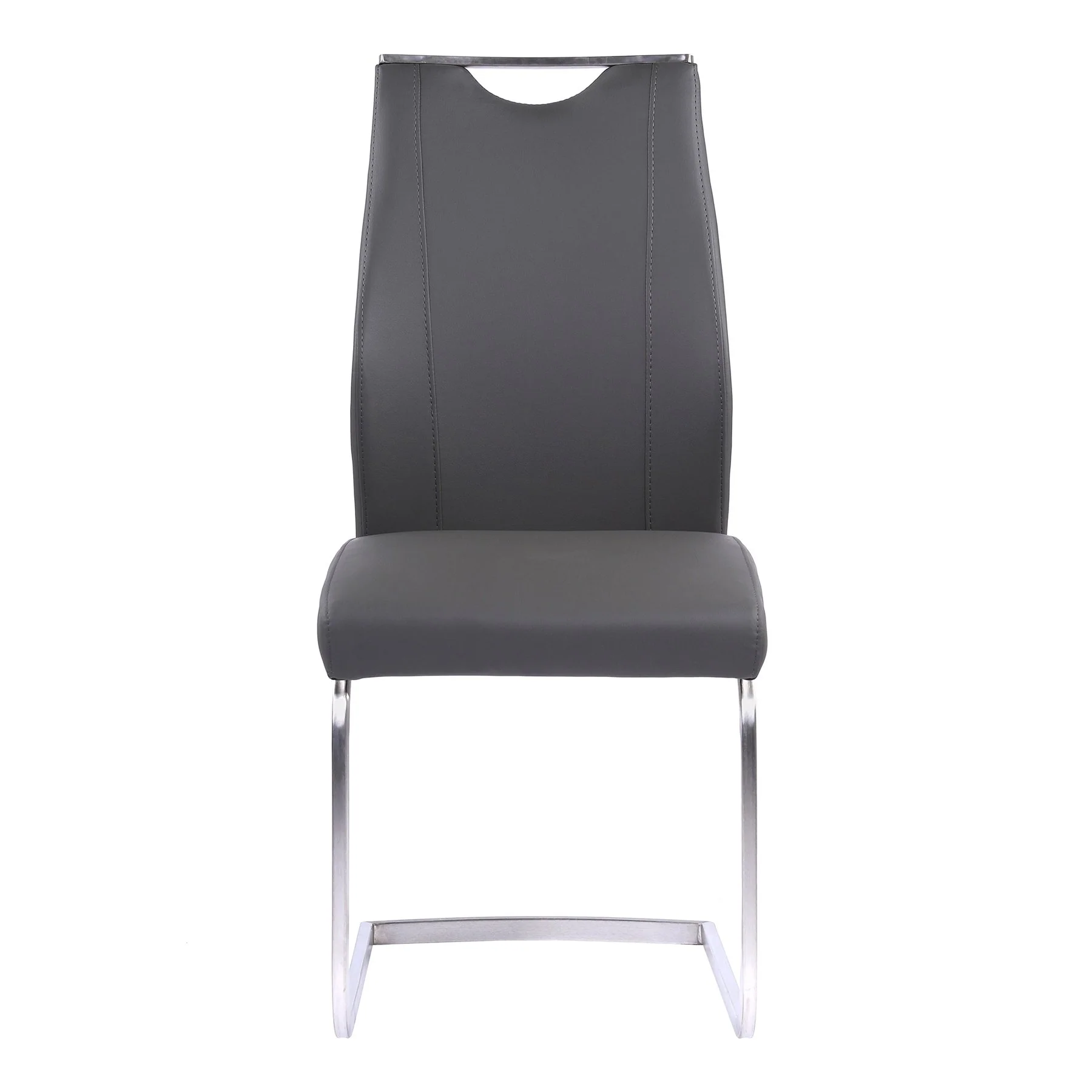 Bravo Contemporary Dining Chair in Gray Faux Leather and Brushed Stainless Steel Finish - Set of 2 - Image 2