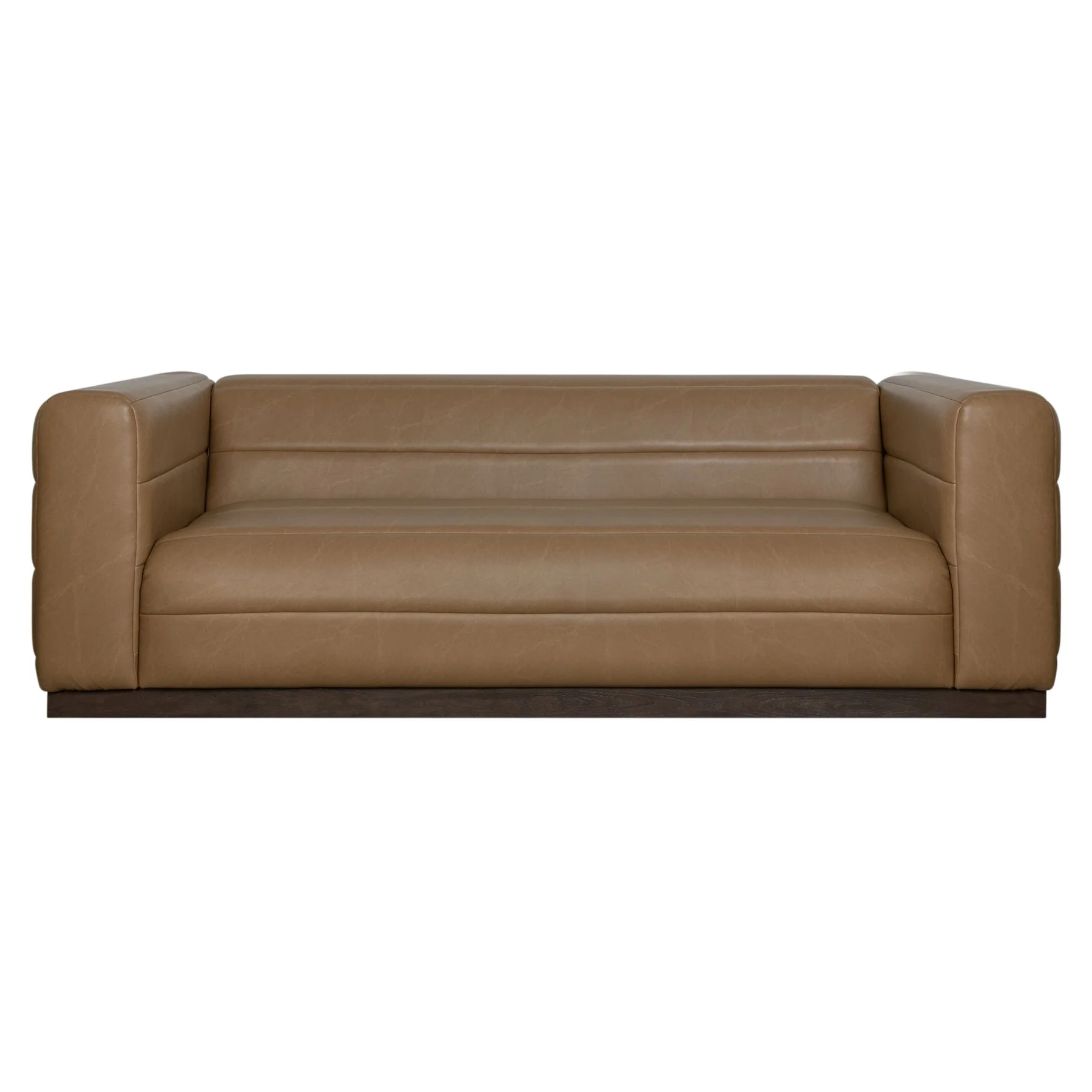Brea 90.5 in. 3-Seater Sofa in Bistre Brown Faux Leather with Rectangular Seat and Square Arms - Image 2