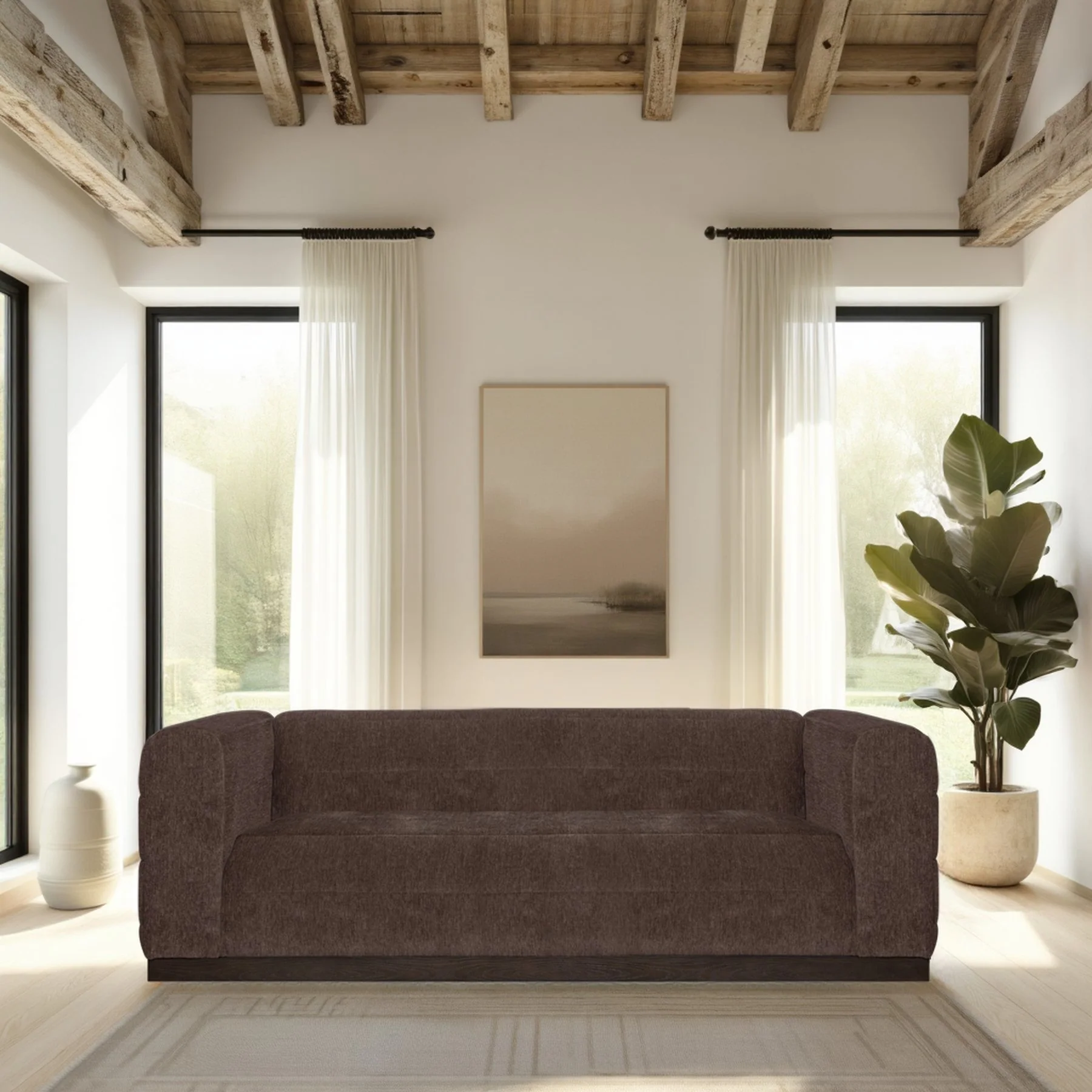 Brea 90.5 in. 3-Seater Sofa in Mocha Bean Fabric with Rectangular Seat and Square Arms - Image 6
