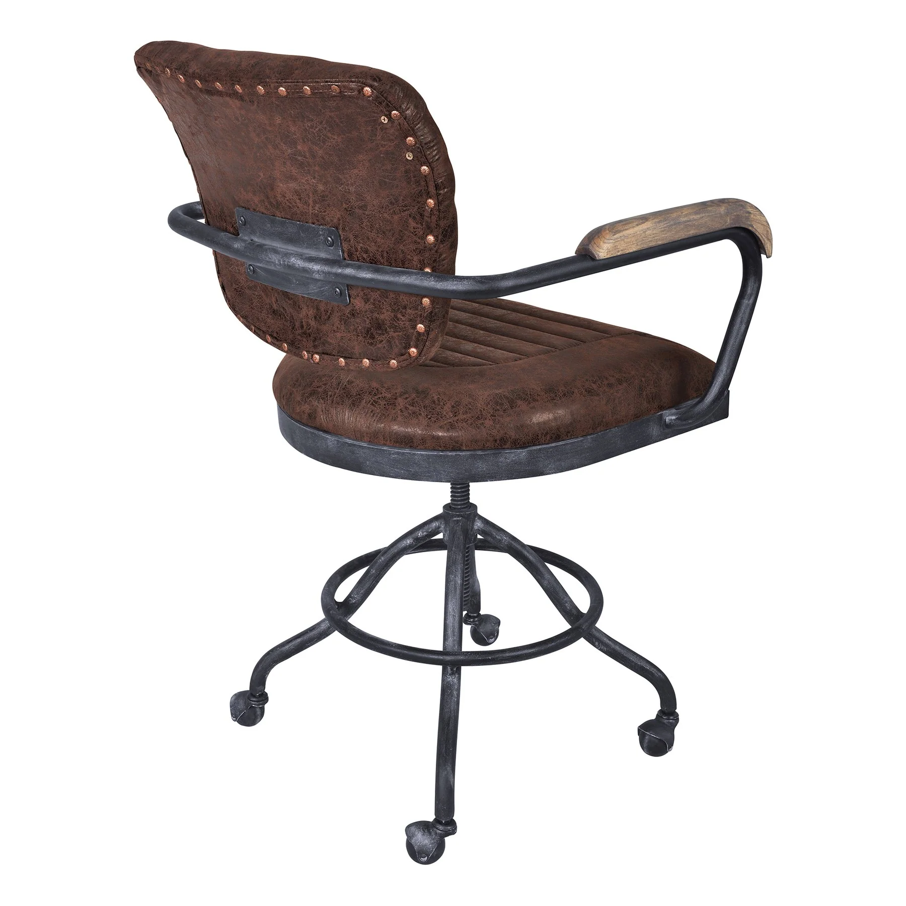 Brice Modern Office Chair in Industrial Gray Finish and Brown Fabric with Pine Wood Arms - Image 3