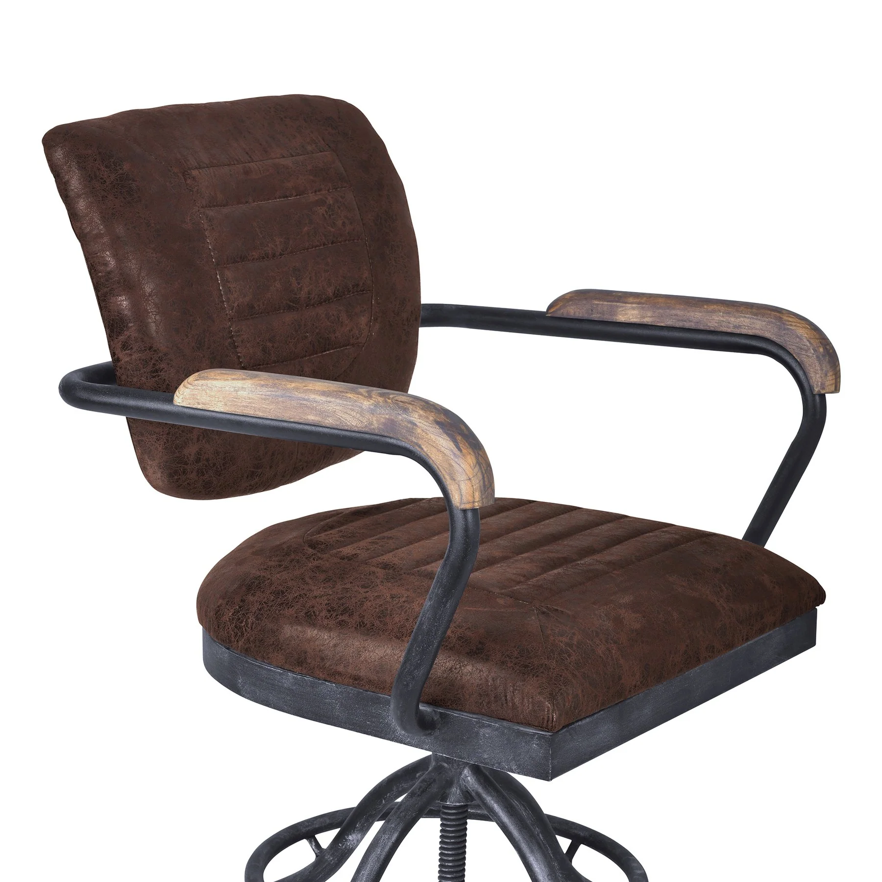 Brice Modern Office Chair in Industrial Gray Finish and Brown Fabric with Pine Wood Arms - Image 4