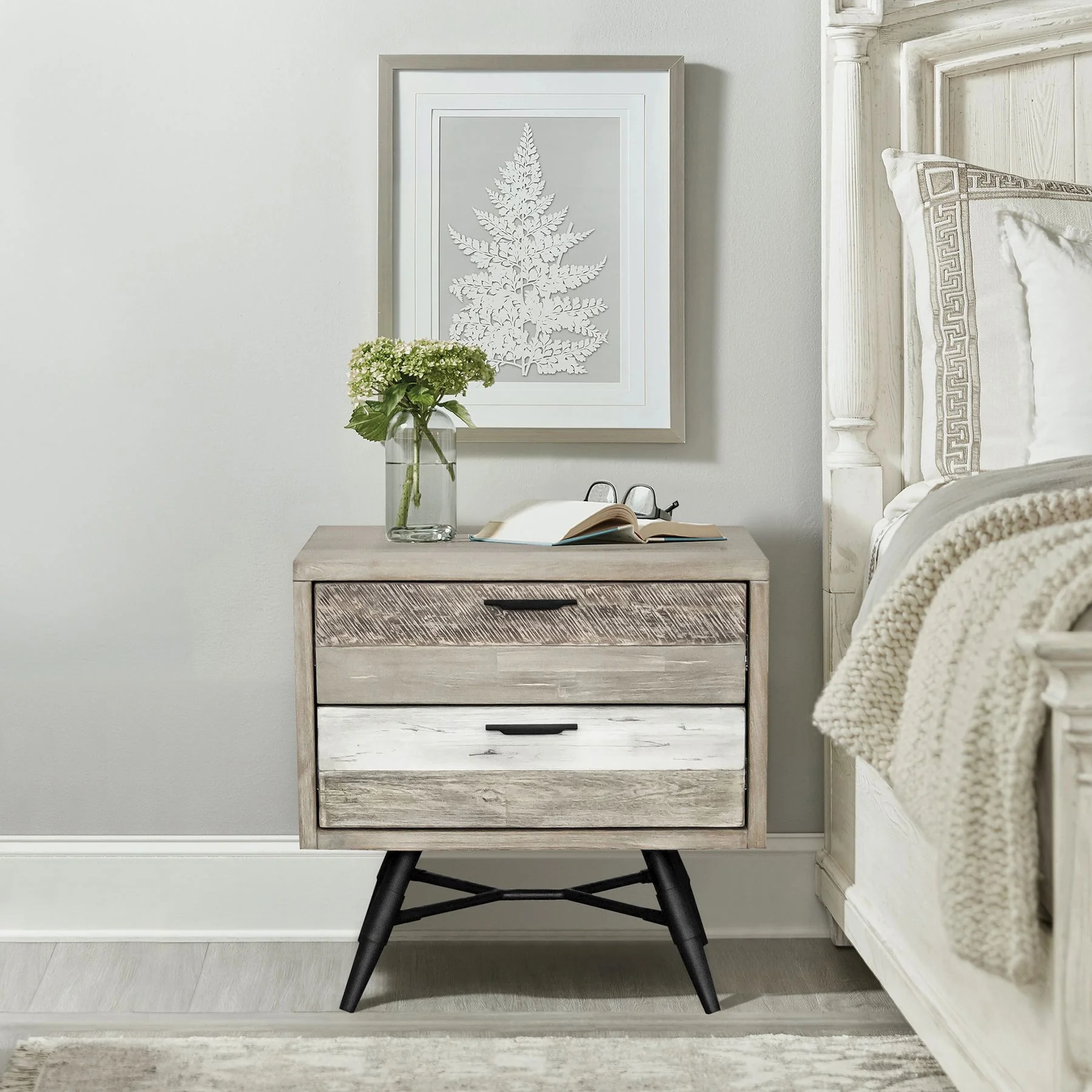 Bridges 2 Drawer Nightstand in Two Tone Acacia Wood - Image 7