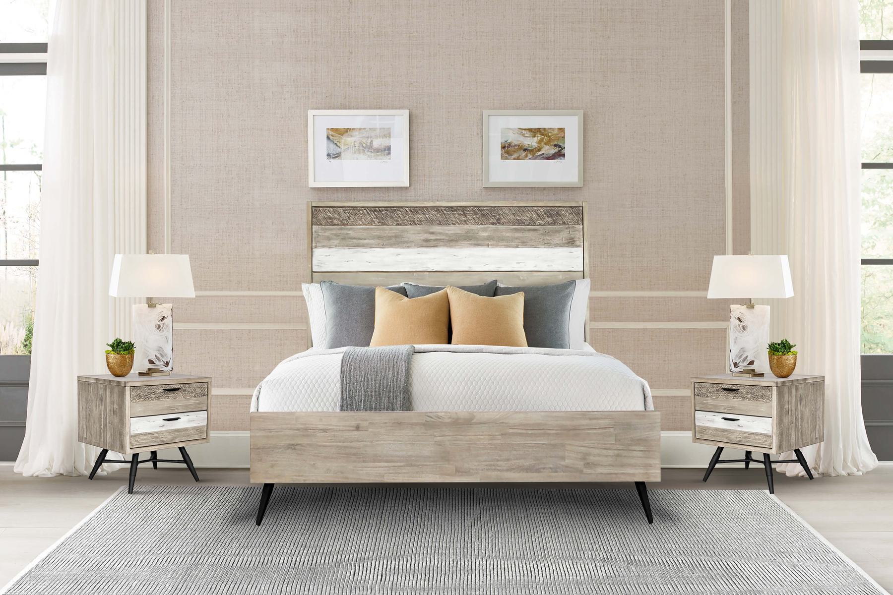 Bridges 3 Piece Queen Bedroom Set in Two-Tone Acacia Wood - Image 8