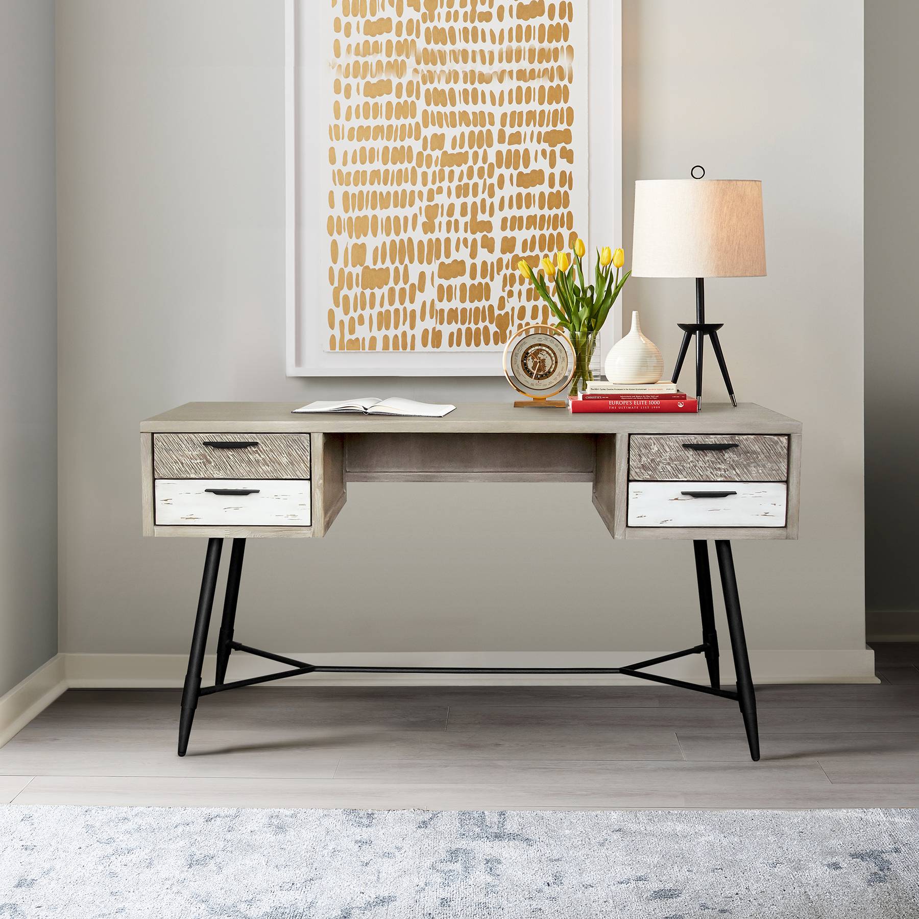 Bridges 4 Drawer Desk in Two Tone Acacia Wood - Image 7