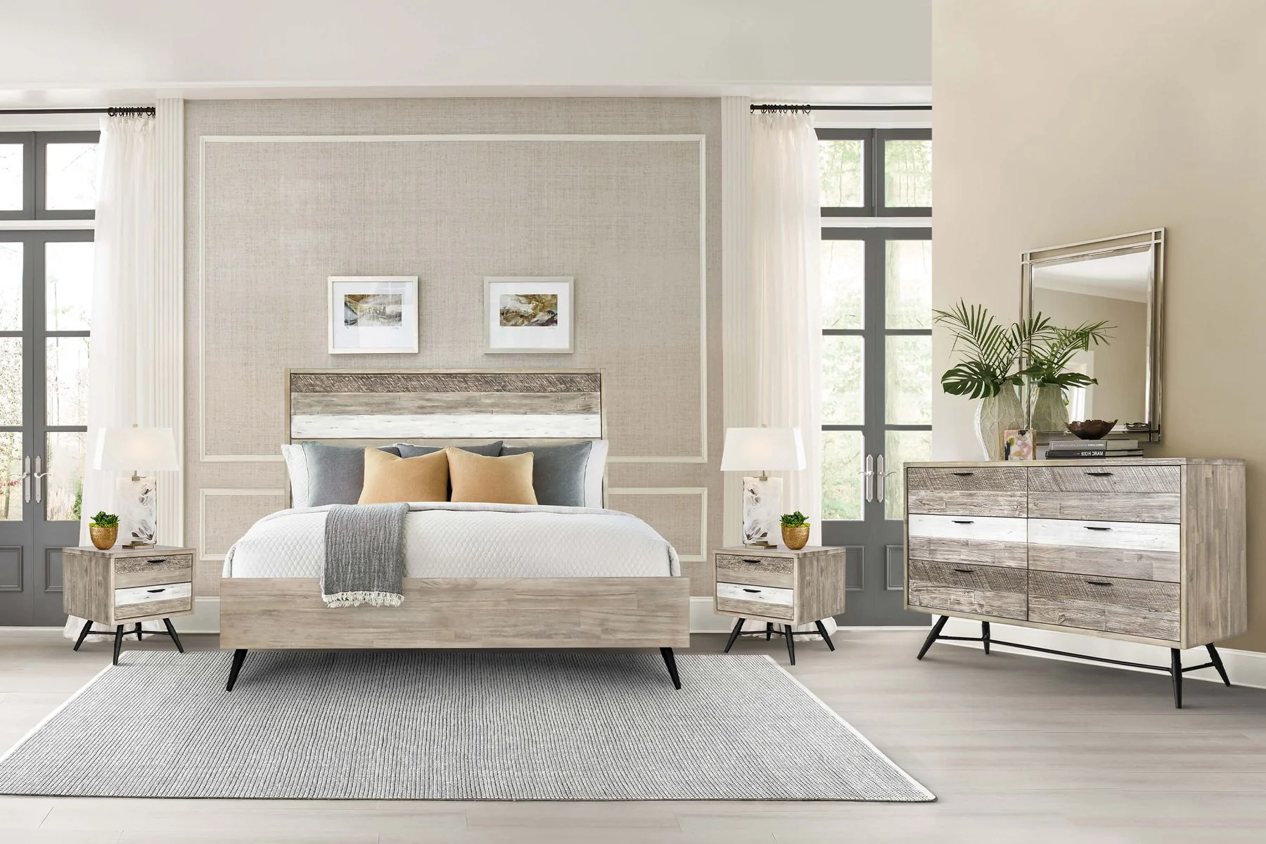 Bridges 4 Piece King Bedroom Set in Two-Tone Acacia Wood - Image 11
