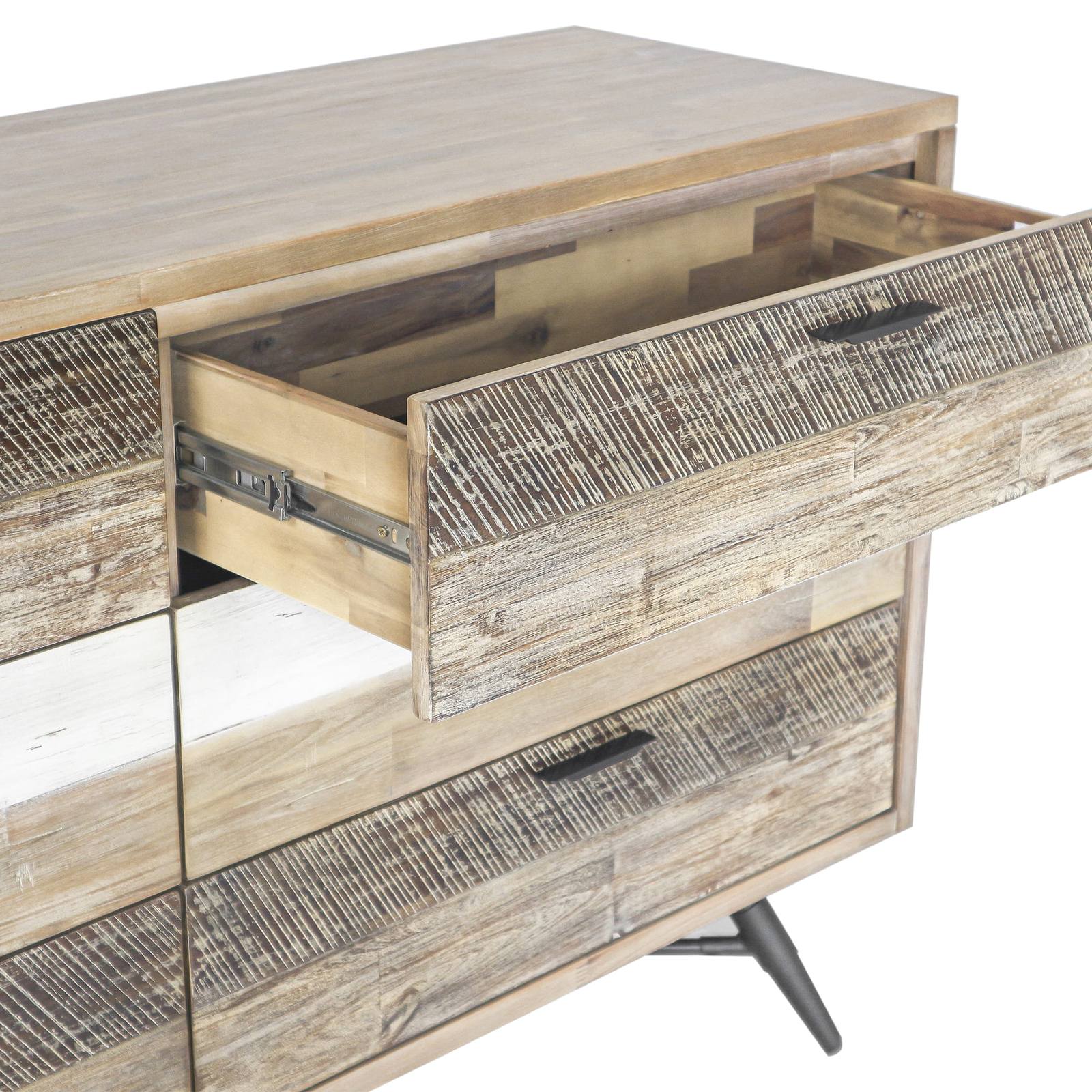 Bridges 4 Piece Queen Bedroom Set in Two-Tone Acacia Wood - Image 9