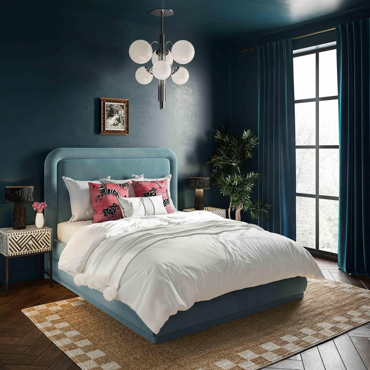 Briella Bluestone Velvet Bed in King - Image 2