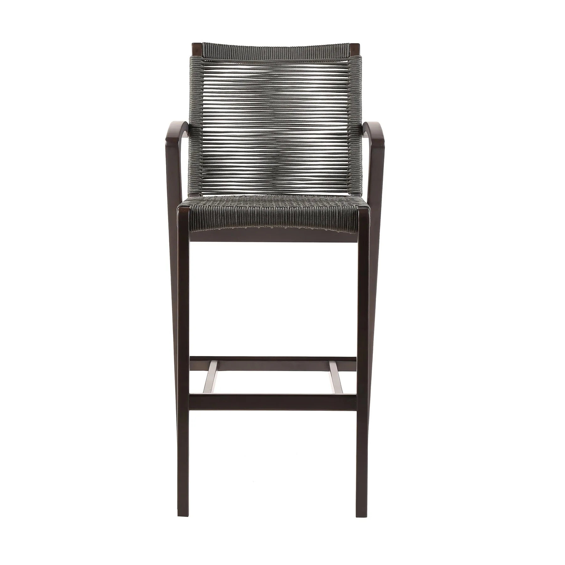 Brielle Outdoor Dark Eucalyptus Wood and Gray Rope Bar Height Stool - Image 2