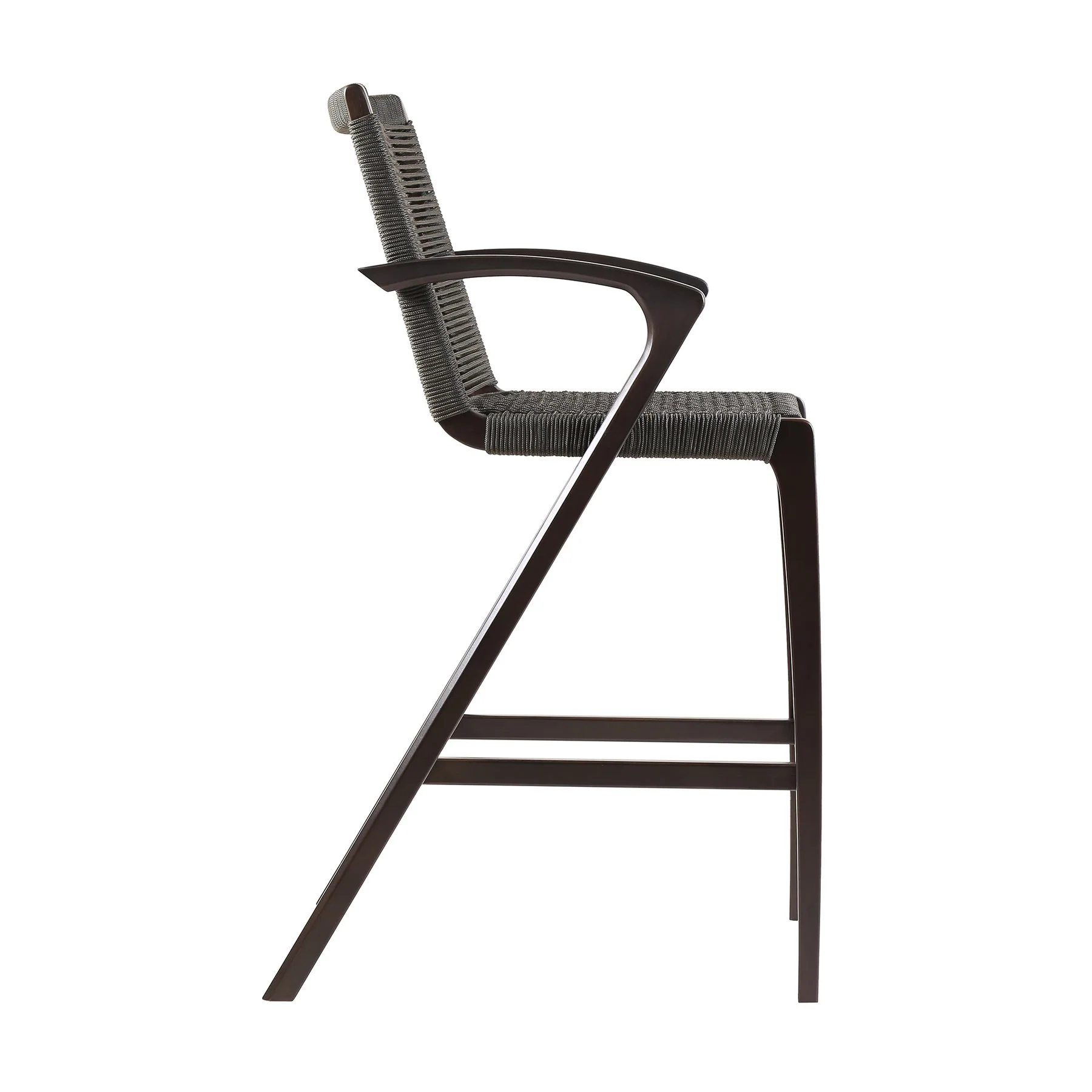 Brielle Outdoor Dark Eucalyptus Wood and Gray Rope Bar Height Stool - Image 3