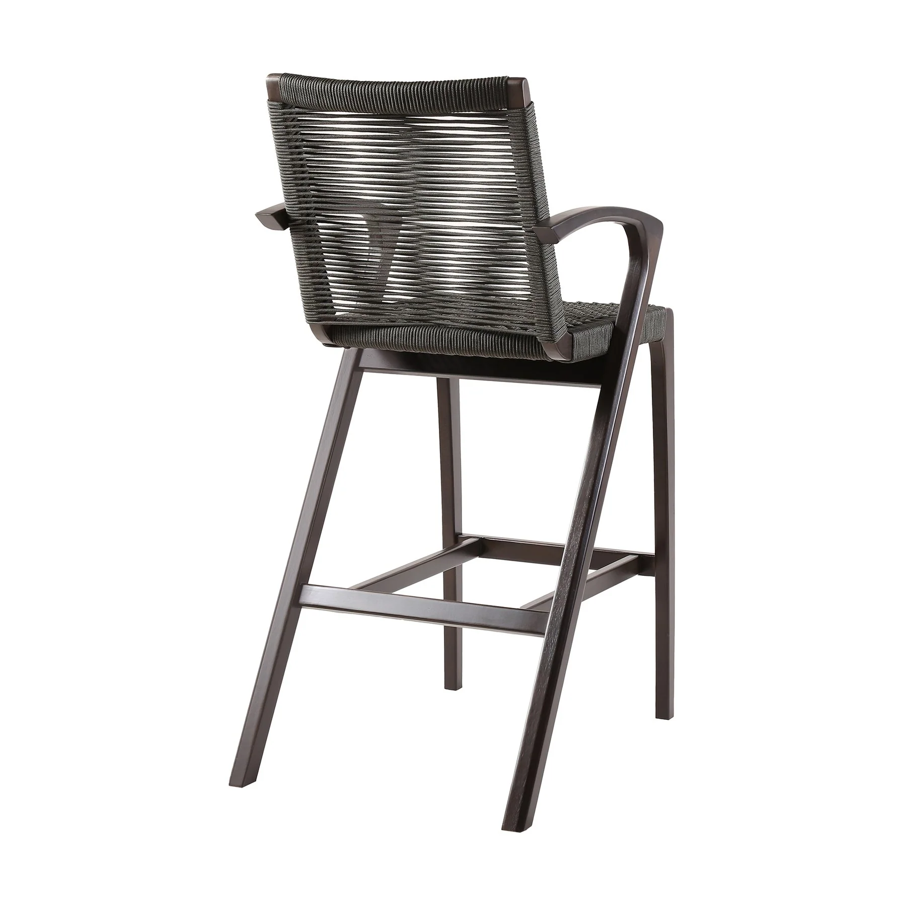 Brielle Outdoor Dark Eucalyptus Wood and Gray Rope Bar Height Stool - Image 4