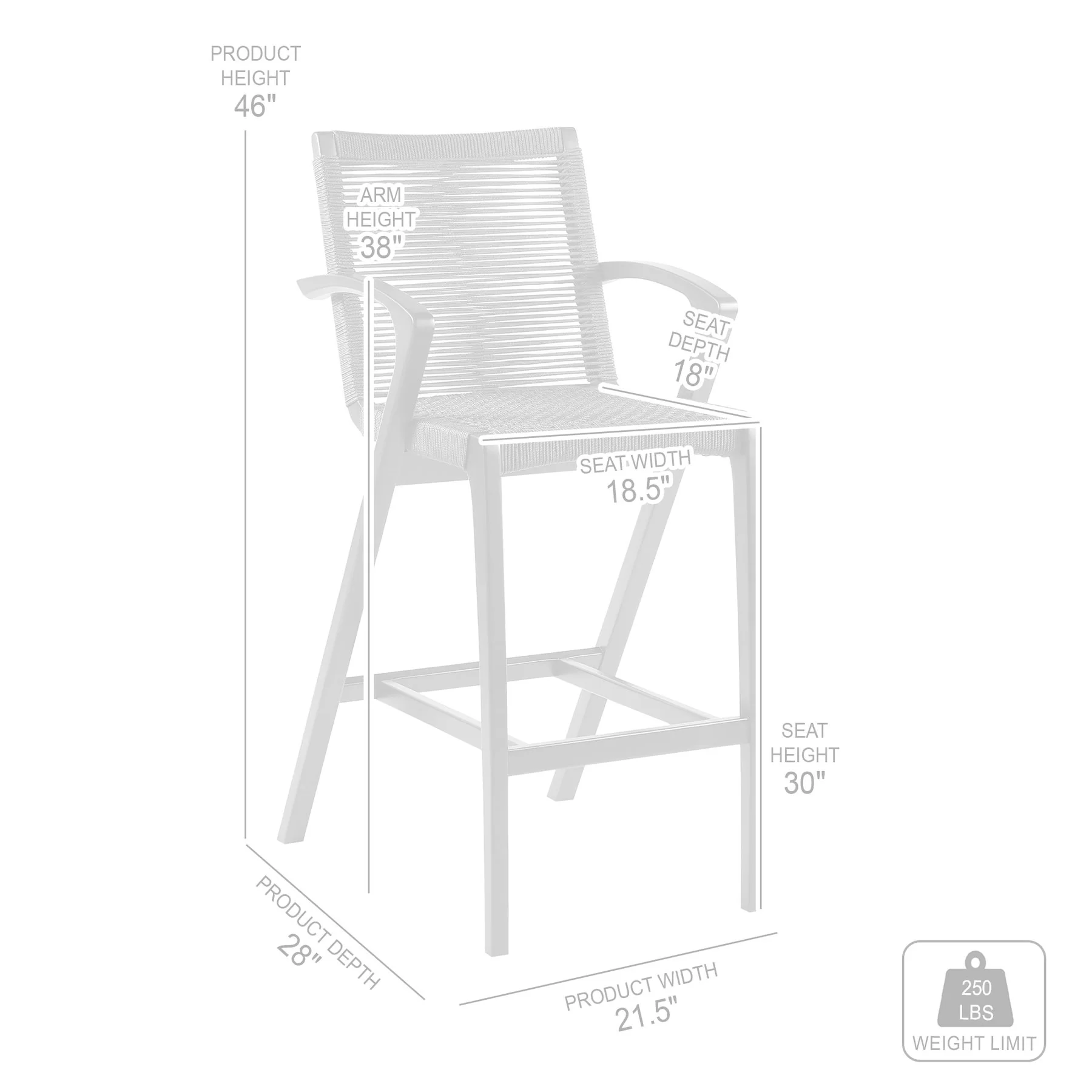 Brielle Outdoor Dark Eucalyptus Wood and Gray Rope Bar Height Stool - Image 9