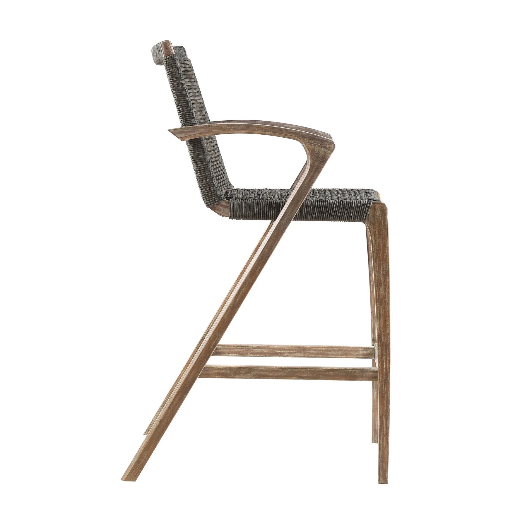 Brielle Outdoor Light Eucalyptus Wood and Charcoal Rope Bar Height Stool - Image 3