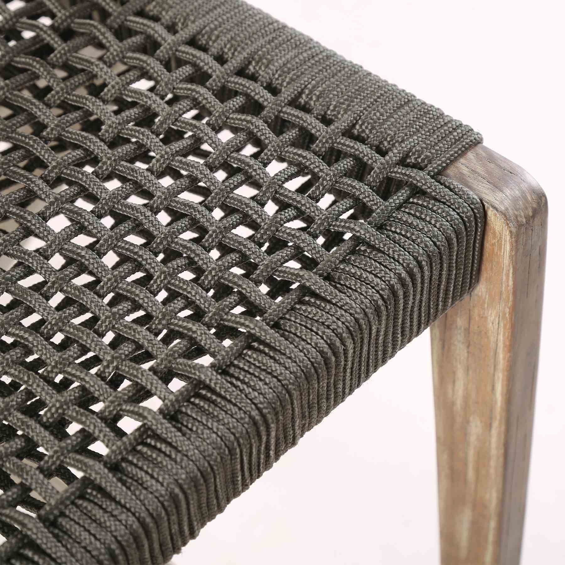 Brielle Outdoor Light Eucalyptus Wood and Charcoal Rope Bar Height Stool - Image 7