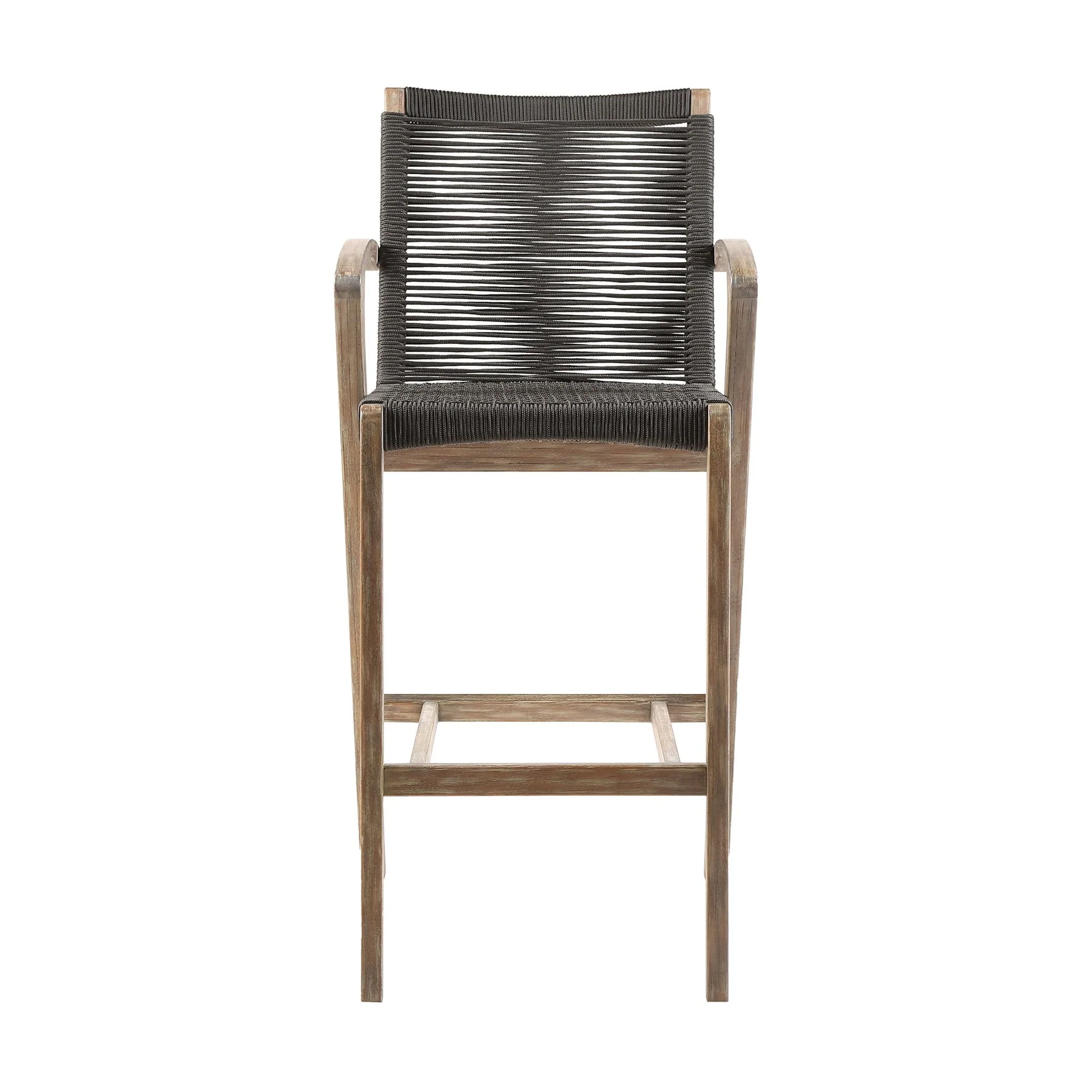 Brielle Outdoor Light Eucalyptus Wood and Charcoal Rope Counter Height Stool - Image 2