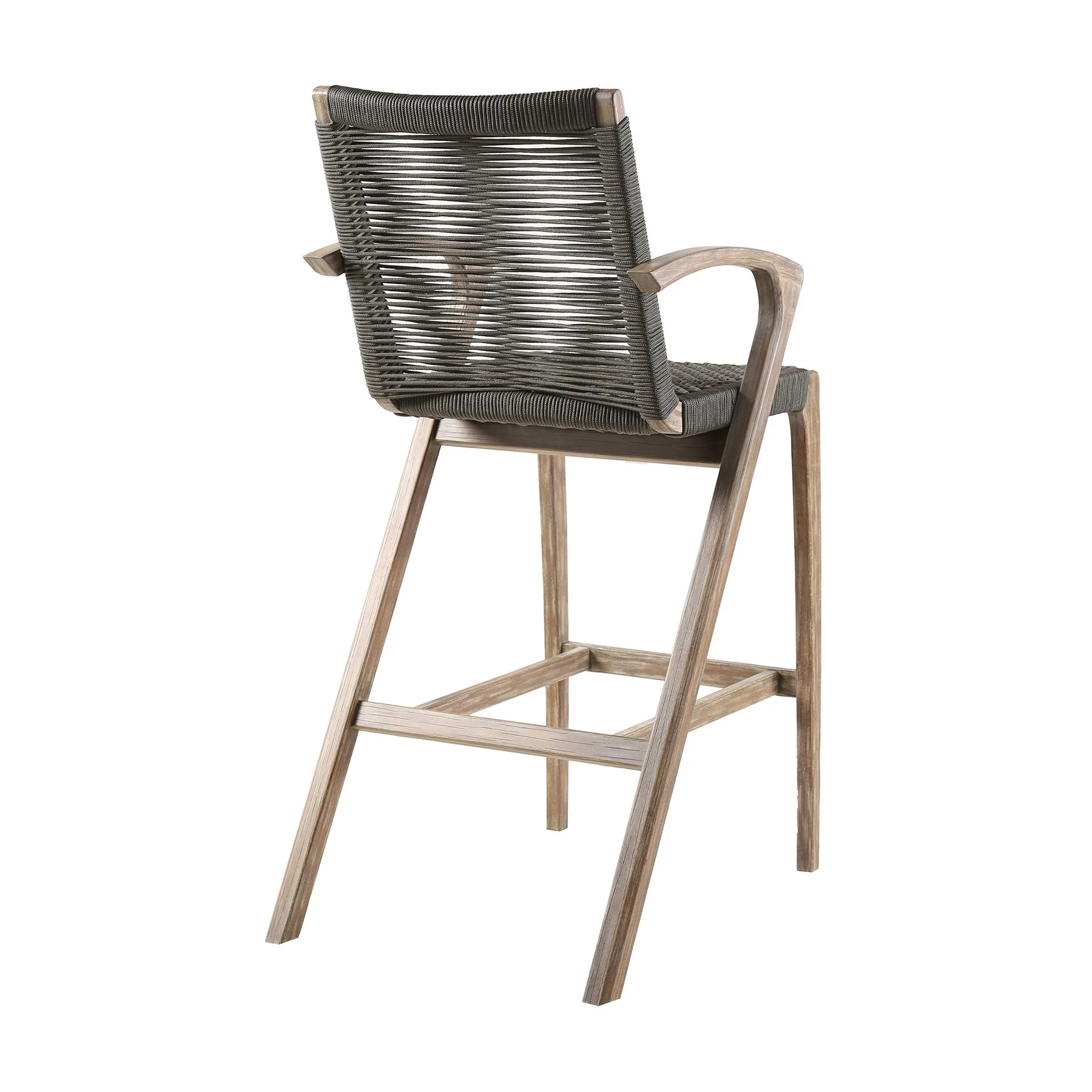 Brielle Outdoor Light Eucalyptus Wood and Charcoal Rope Counter Height Stool - Image 4