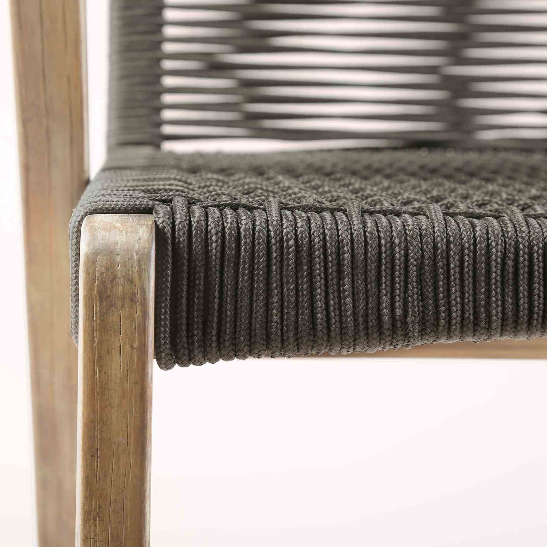 Brielle Outdoor Light Eucalyptus Wood and Charcoal Rope Counter Height Stool - Image 6