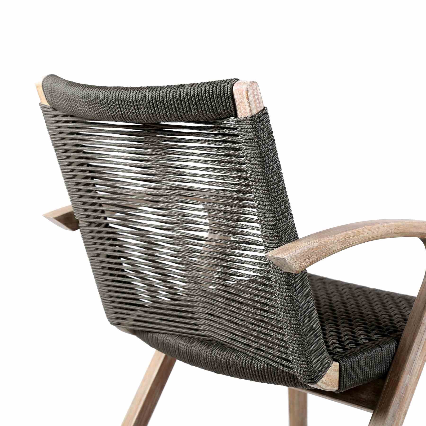 Brielle Outdoor Light Eucalyptus Wood and Charcoal Rope Dining Chairs - Set of 2 - Image 5