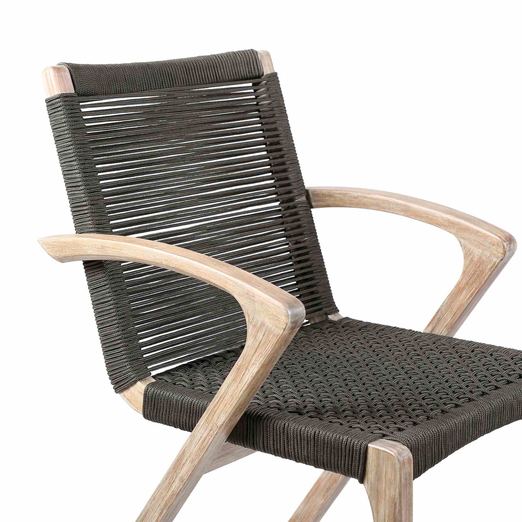 Brielle Outdoor Light Eucalyptus Wood and Charcoal Rope Dining Chairs - Set of 2 - Image 6
