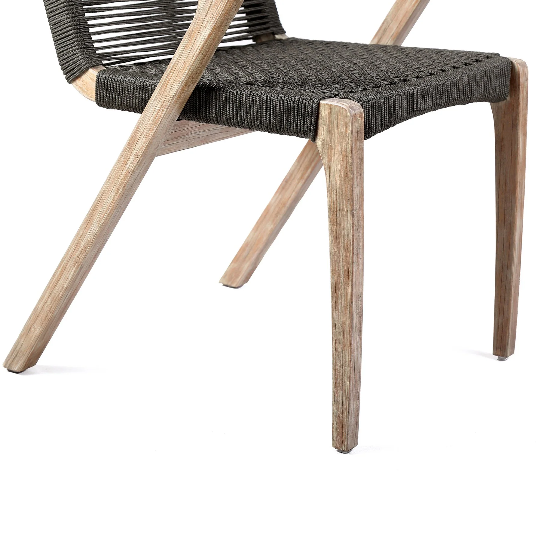 Brielle Outdoor Light Eucalyptus Wood and Charcoal Rope Dining Chairs - Set of 2 - Image 8
