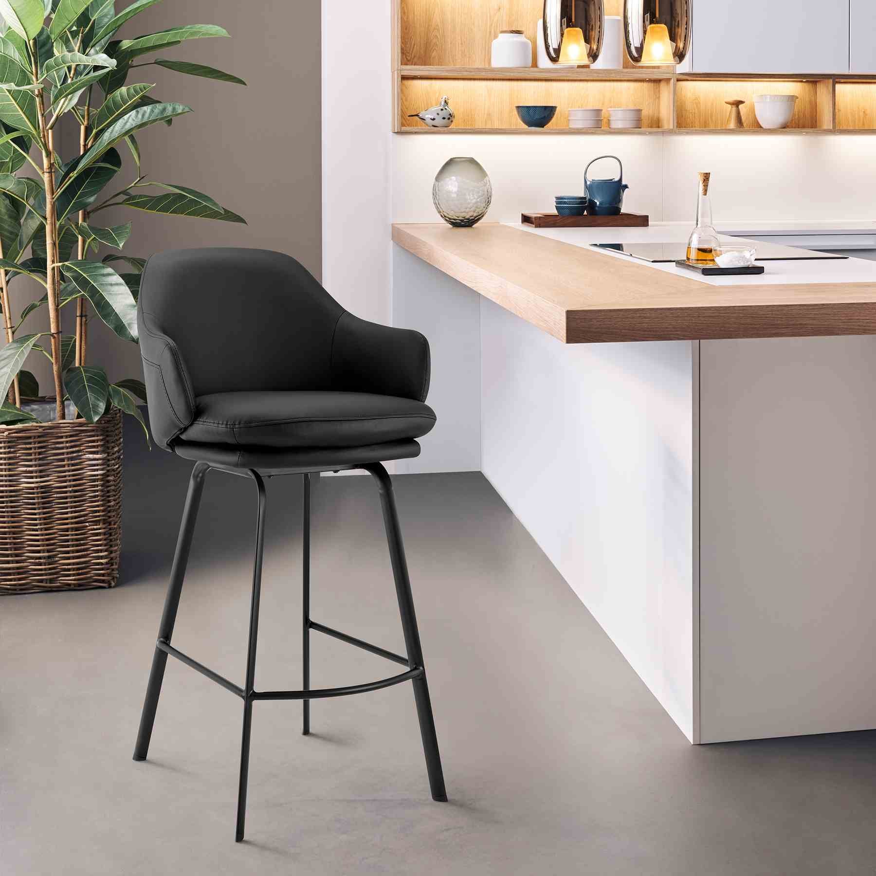 Brigden Black Faux Leather and Black Metal Swivel 26" Counter Stool - Image 11