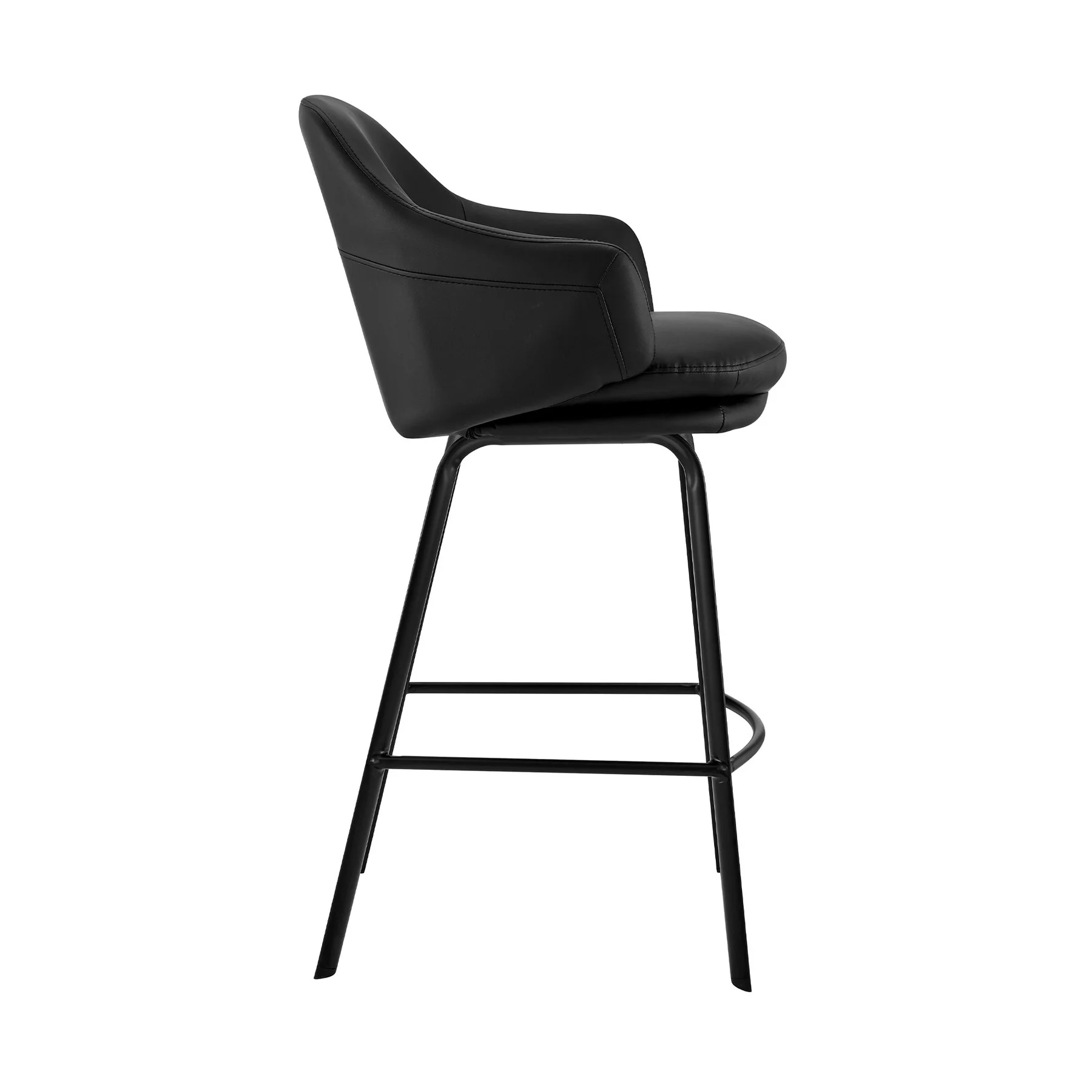 Brigden Black Faux Leather and Black Metal Swivel 30" Bar Stool - Image 3